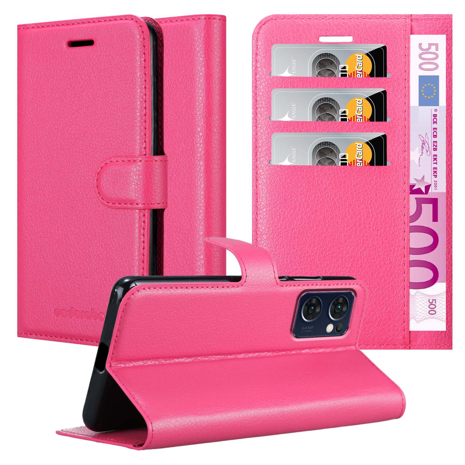 5G, Book FIND CHERRY Bookcover, PINK LITE Oppo, CADORABO Standfunktion, X5 Hülle Reno7 /