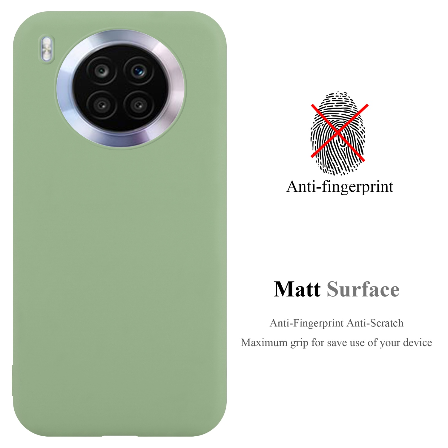 Custodia per telefono verde, anti-impronta, con il testo Matt Surface.