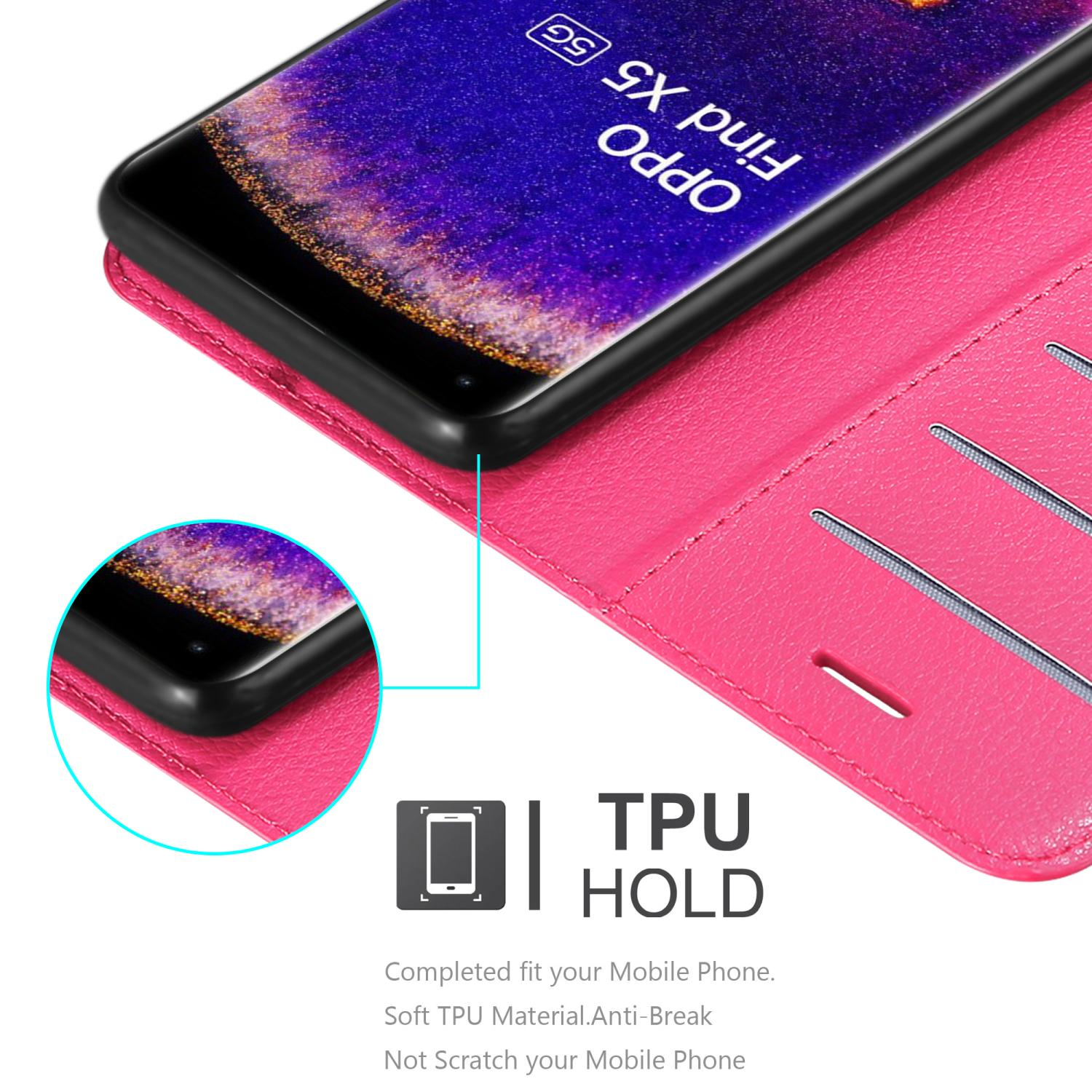 Custodia per telefono rosa con telefono all'interno. Il testo dice 'TPU HOLD'.