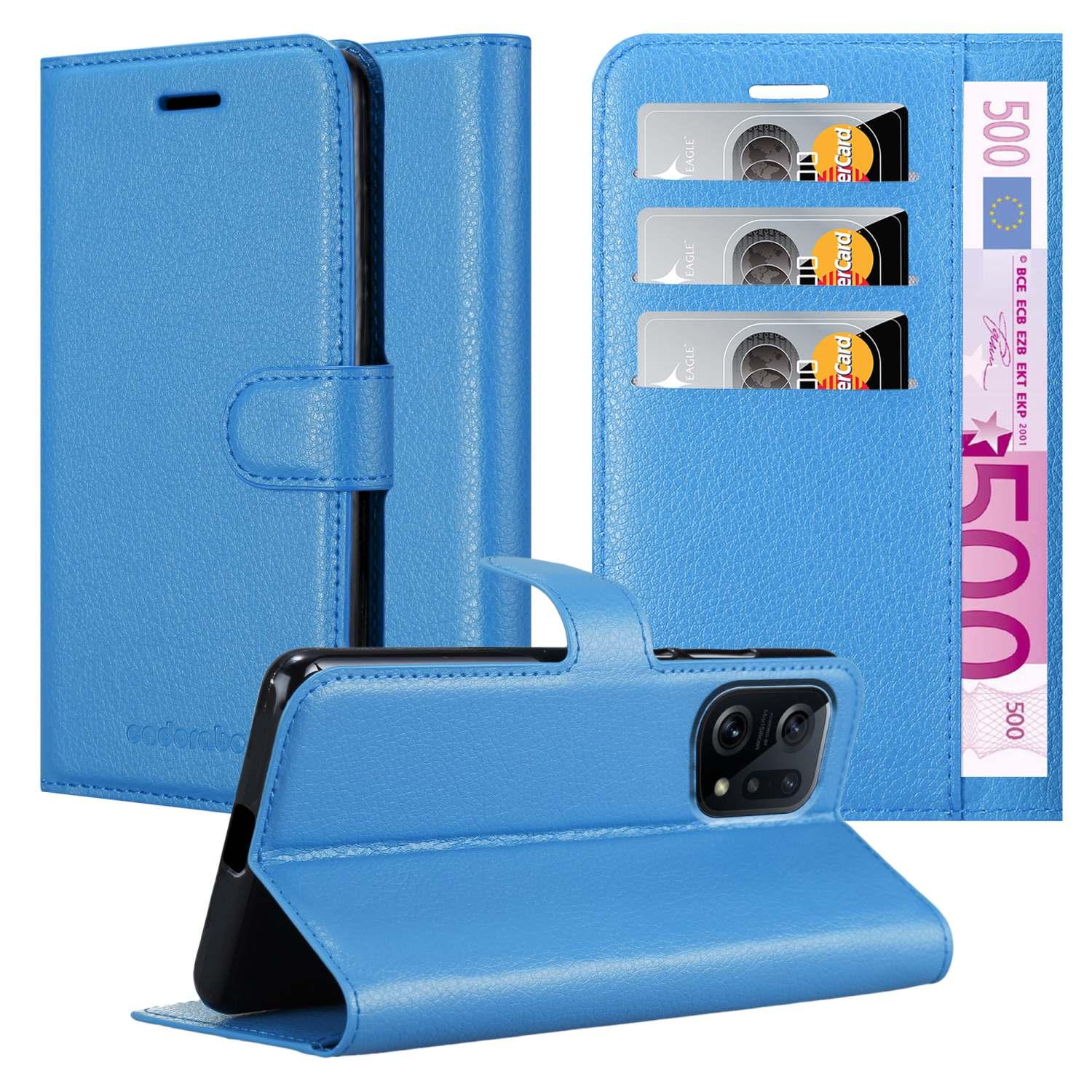 CADORABO Book Oppo, BLAU X5, Hülle FIND PASTELL Bookcover, Standfunktion
