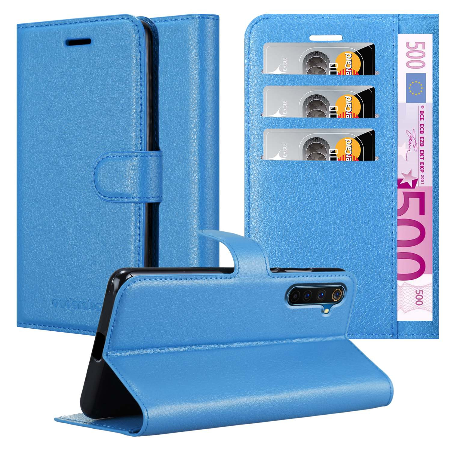 Realme, Standfunktion, PASTELL 6 Hülle Book PRO, Bookcover, CADORABO BLAU