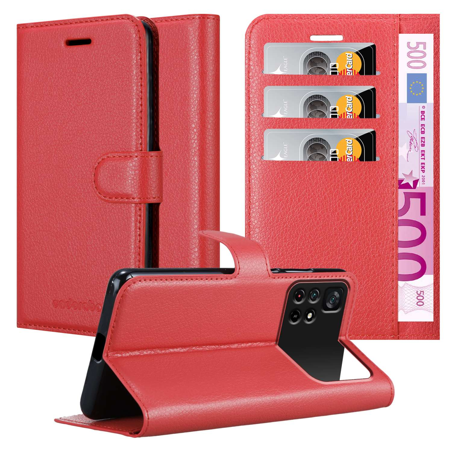 Standfunktion, ROT KARMIN POCO Xiaomi, PRO Bookcover, Hülle Book 5G, CADORABO M4