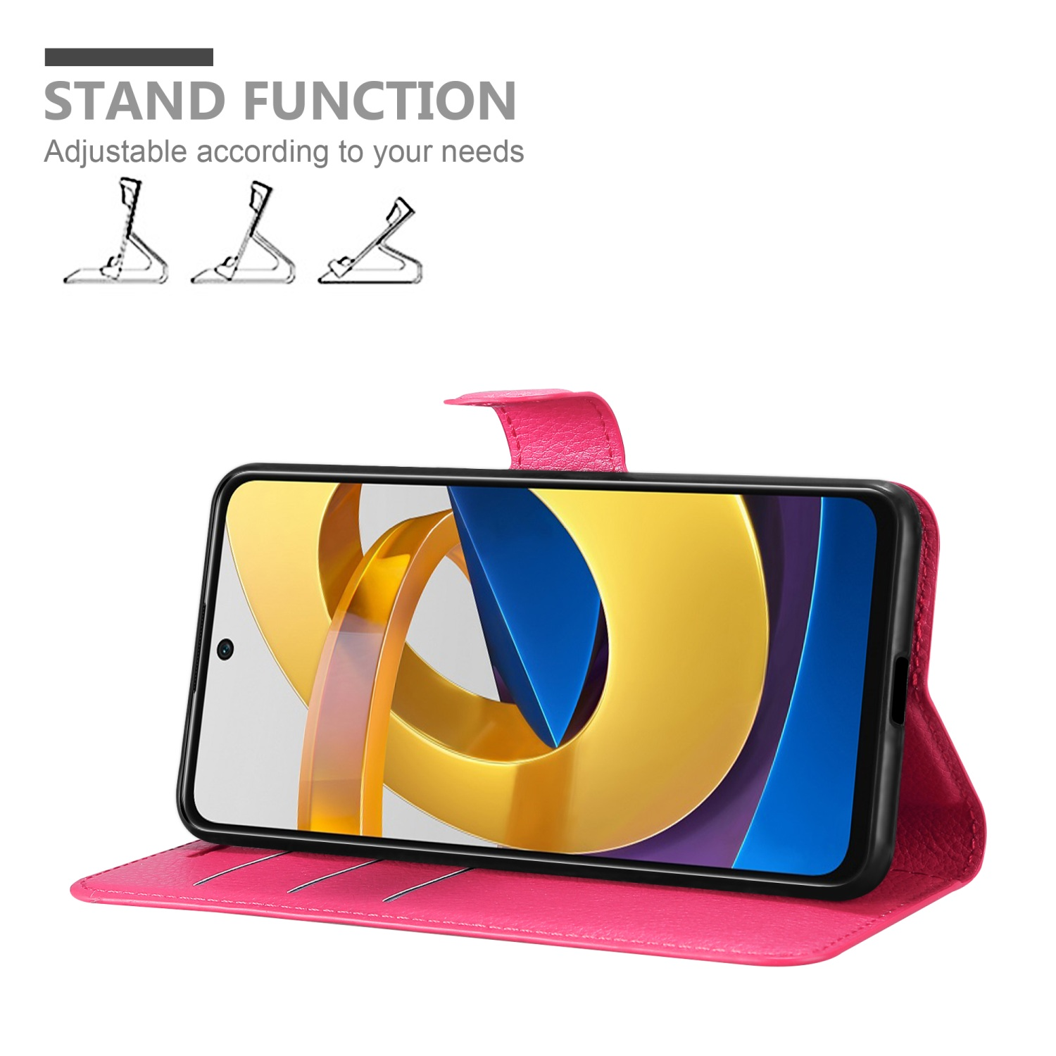 M4 CADORABO PRO Standfunktion, POCO Xiaomi, 5G, PINK CHERRY Hülle Book Bookcover,