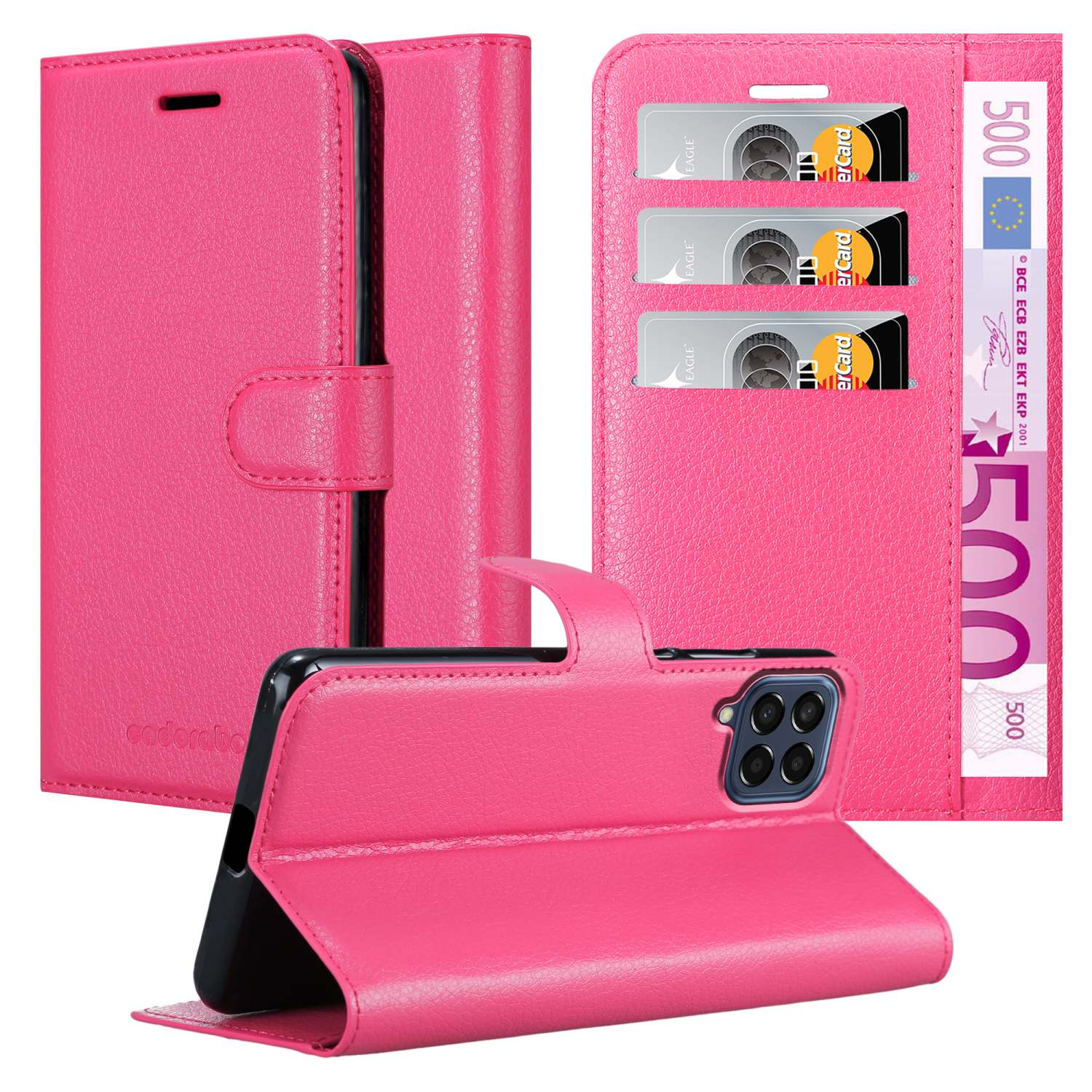 CADORABO Book Hülle Standfunktion, Bookcover, PINK Samsung, 5G, CHERRY Galaxy M33