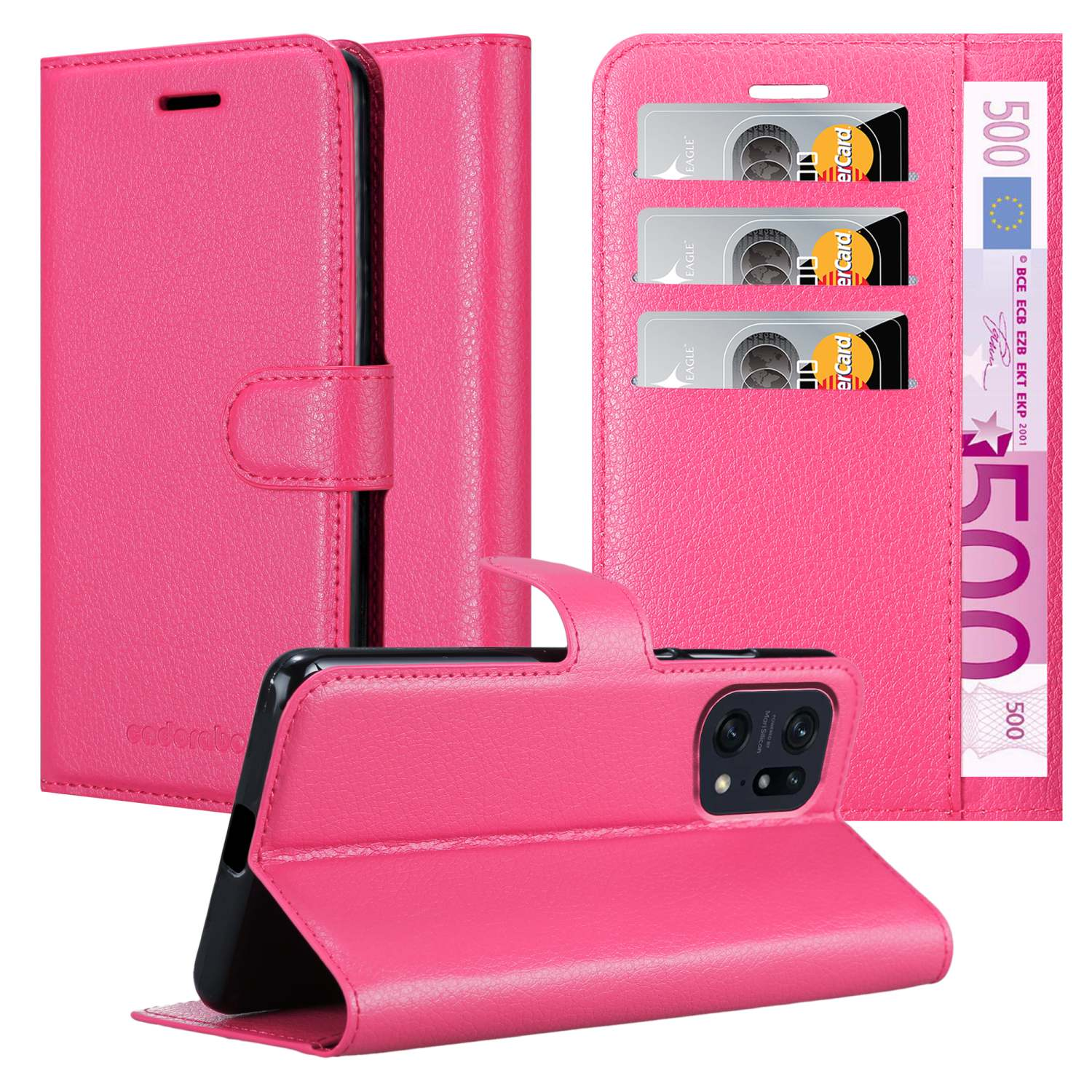 CADORABO Book Hülle Standfunktion, Bookcover, CHERRY FIND Oppo, PINK PRO, X5