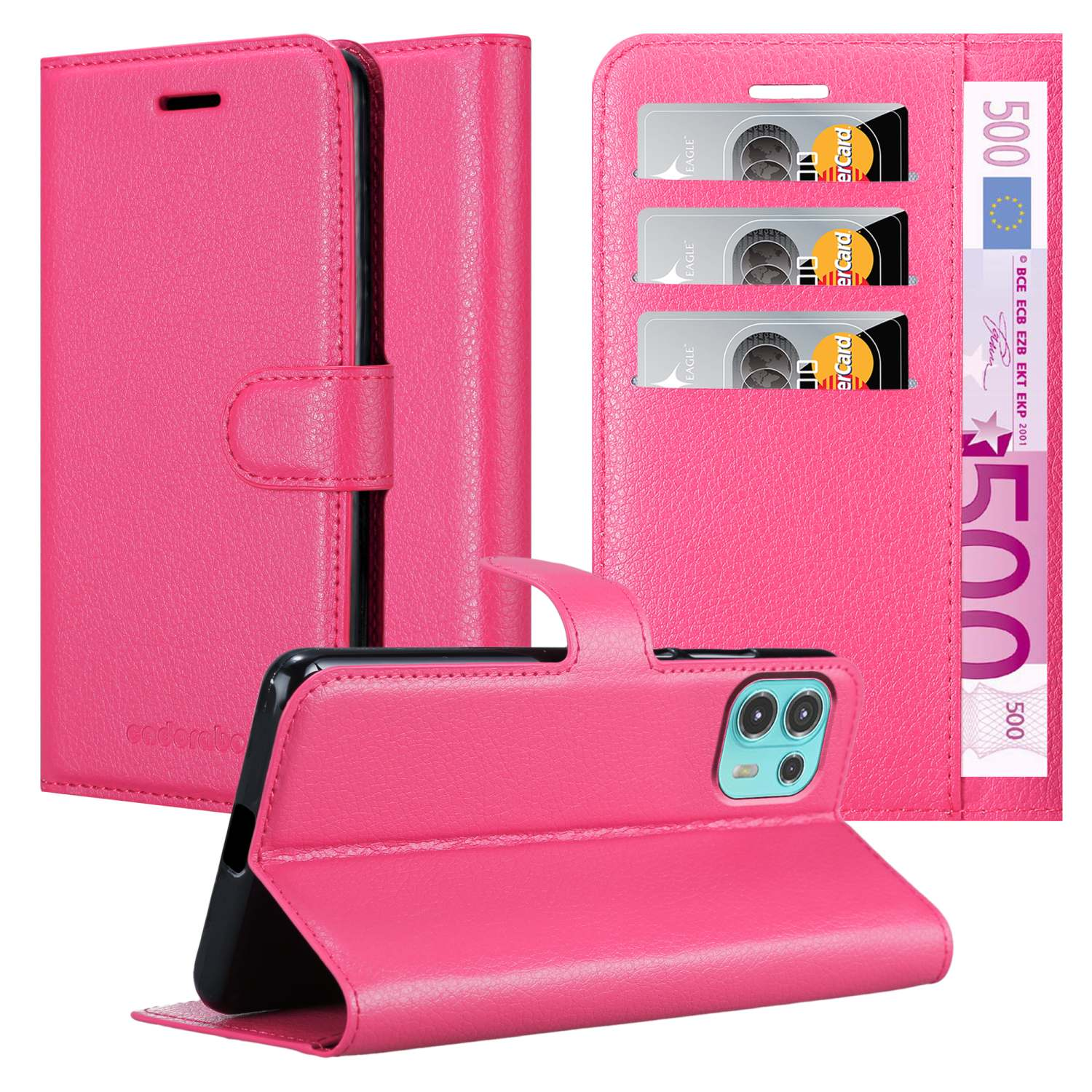 20 LITE Book / FUSION, CHERRY Bookcover, EDGE PINK Motorola, Hülle CADORABO Standfunktion,