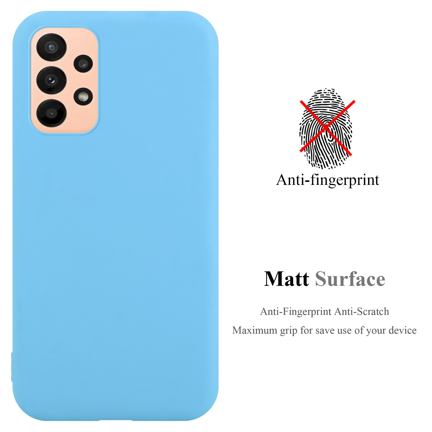 Custodia per telefono blu, anti-impronta, con il testo Matt Surface.