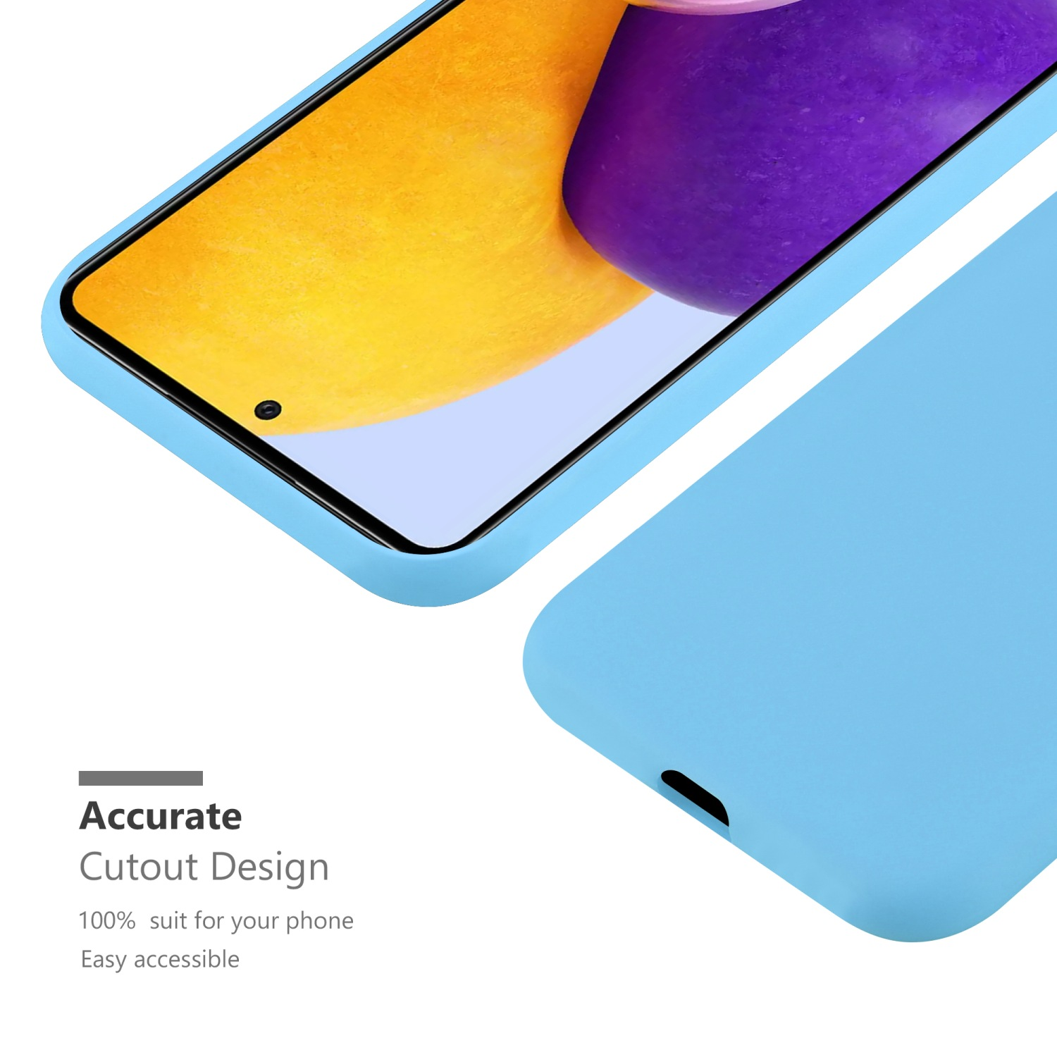 Custodia blu con telefono. Design preciso, 100% adatta, facile accesso.