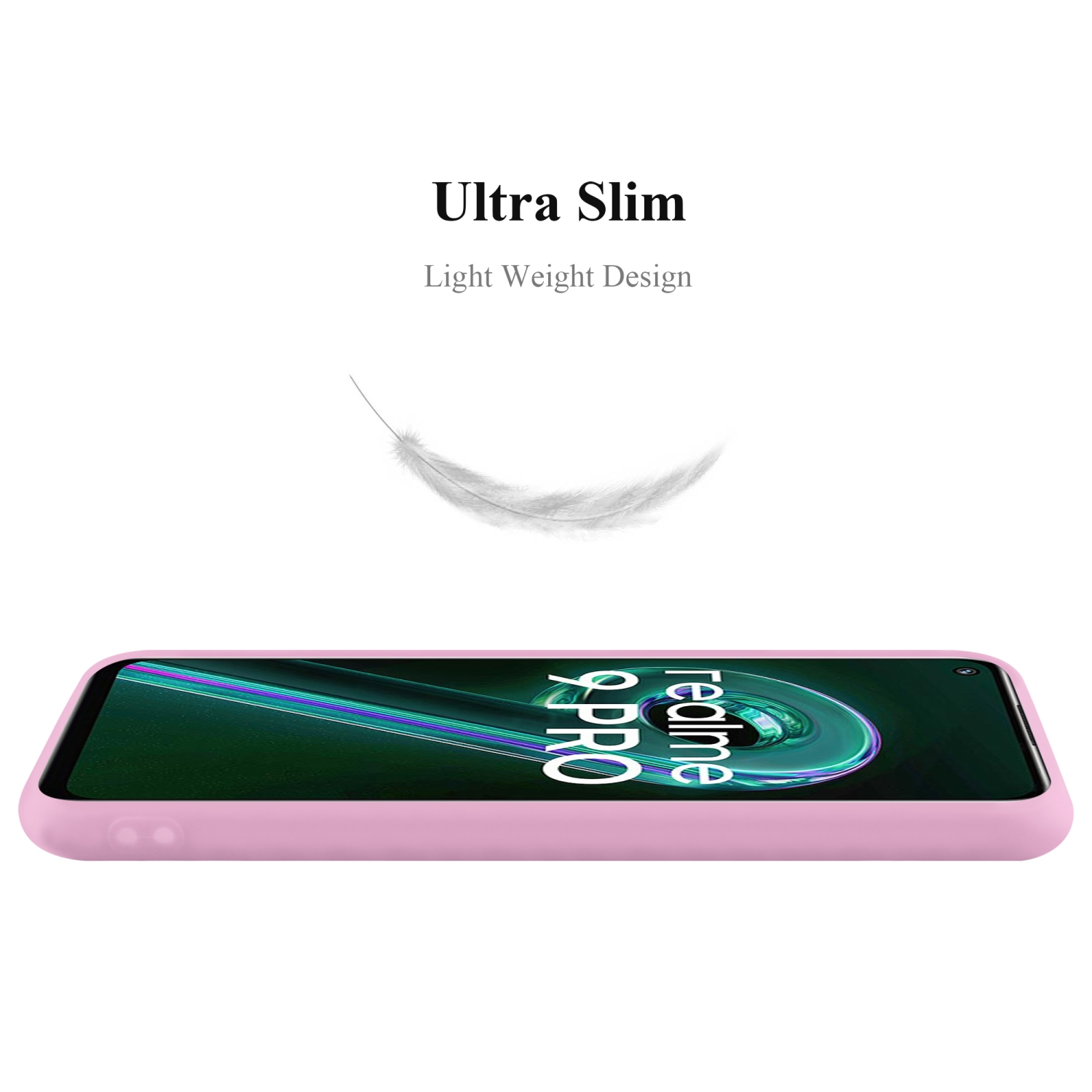 Rosa Handyhülle mit einem Telefon. Text oben: Ultra Slim.