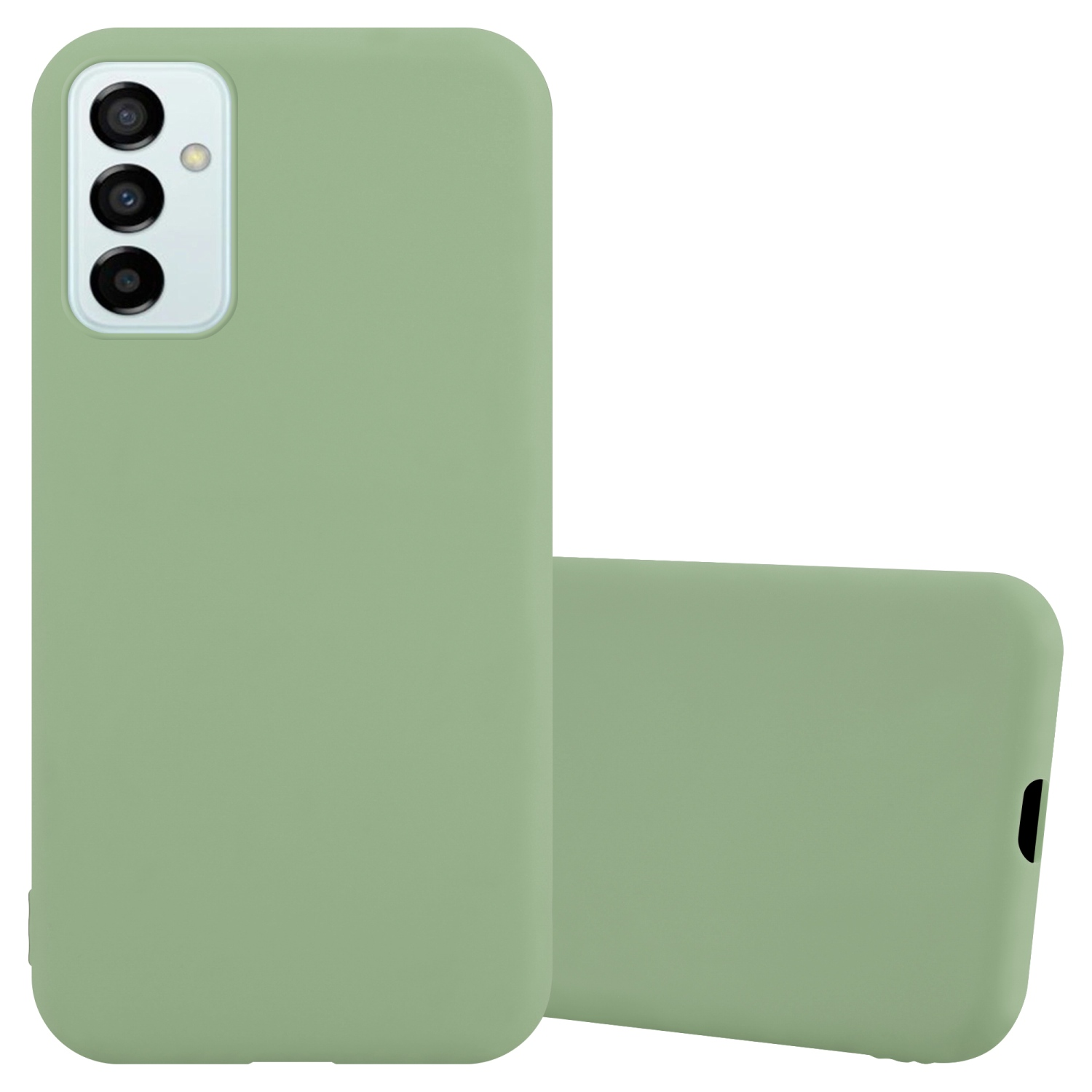 Due custodie per telefono verde chiaro, una in piedi, l'altra sdraiata.