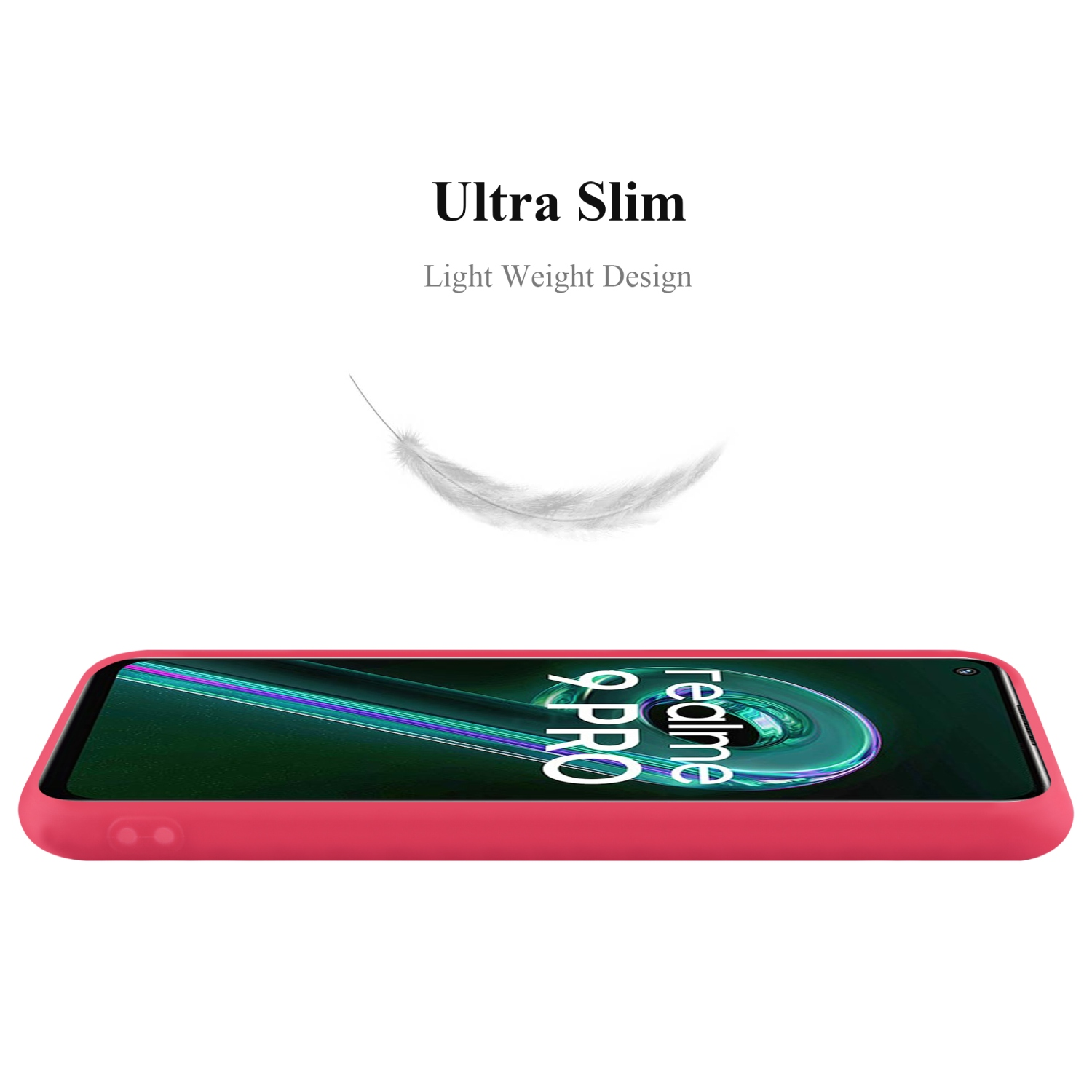 Rote Handyhülle mit Telefon. Ultraschlankes und leichtes Design.