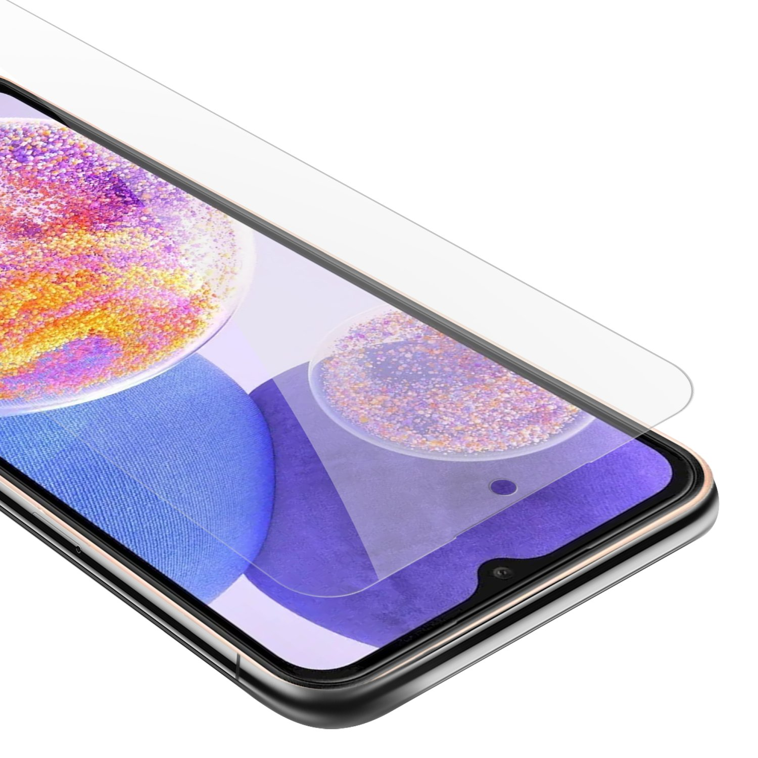 Telefono con protezione schermo applicata, che mostra schermo e fotocamera.