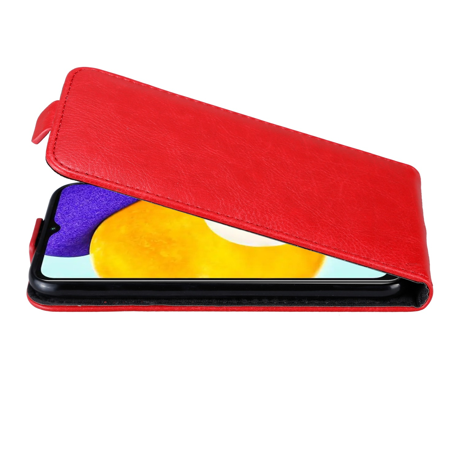 Rote Handyhülle mit Telefon. Mit Telefon und Schutzdesign.