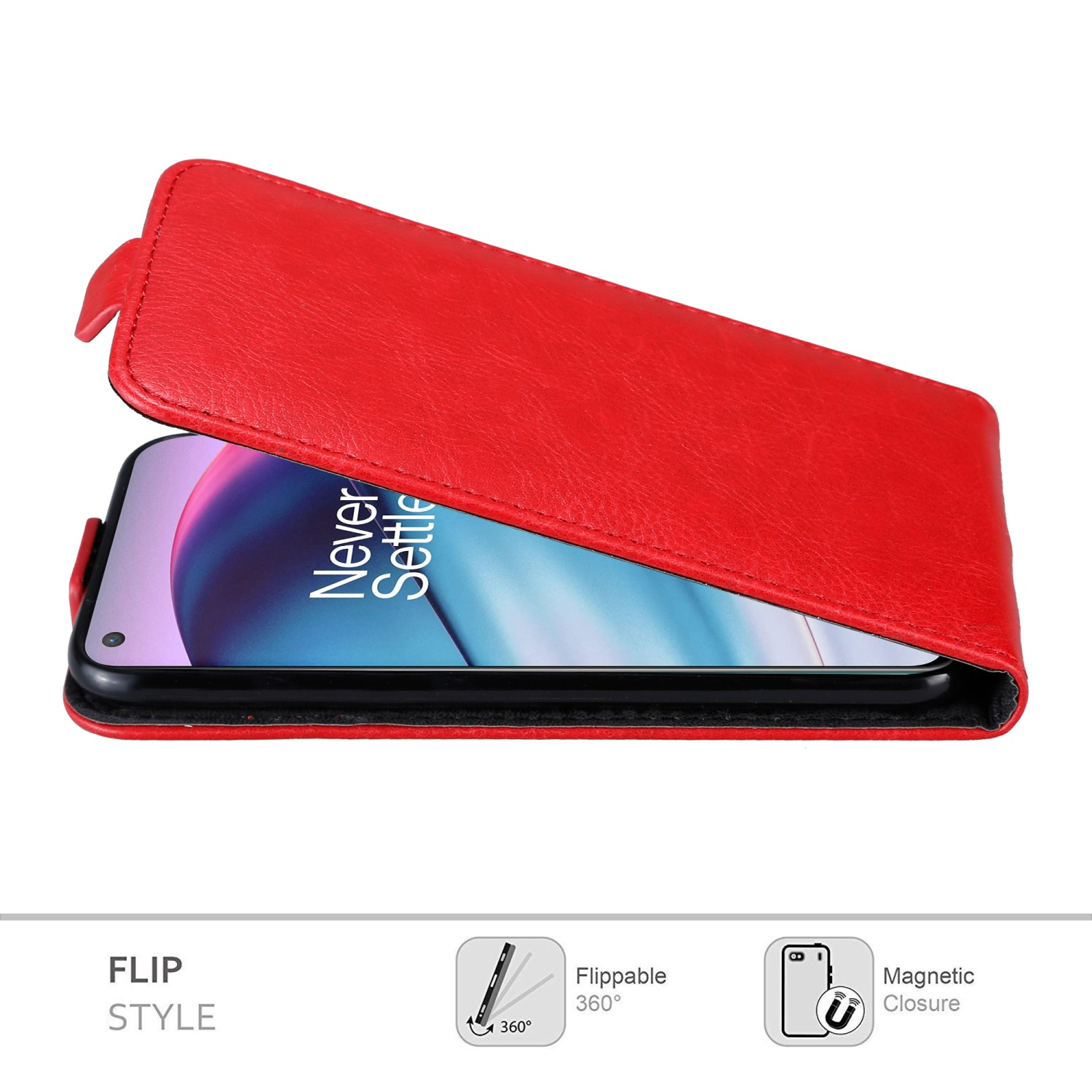 CE 5G, Flip Nord Hülle CADORABO OnePlus, APFEL Flip im ROT Cover, Style,