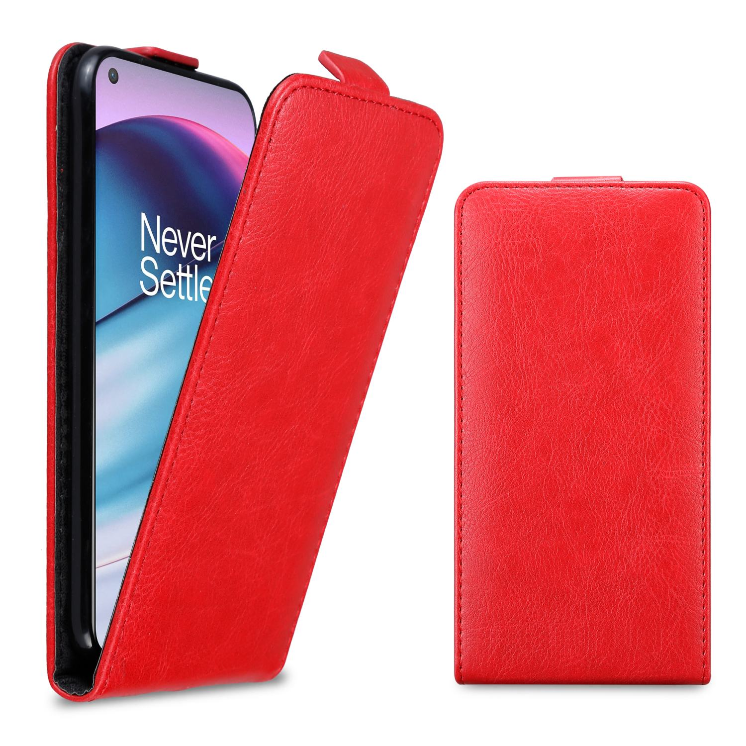 CE 5G, Flip Nord Hülle CADORABO OnePlus, APFEL Flip im ROT Cover, Style,