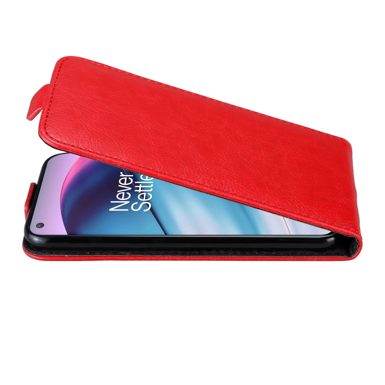 CE 5G, Flip Nord Hülle CADORABO OnePlus, APFEL Flip im ROT Cover, Style,