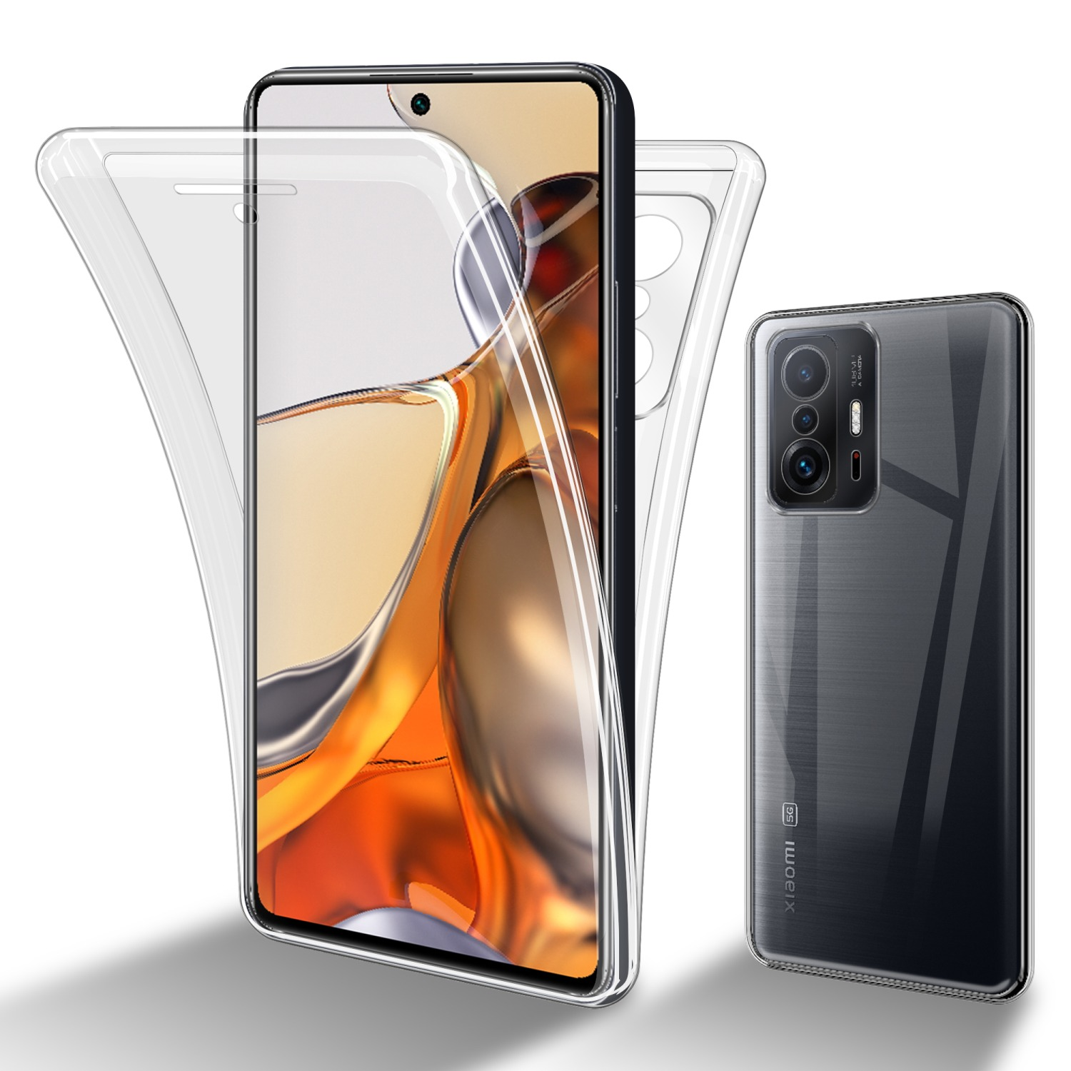 Transparente Handyhülle auf einem Telefon, mit einem anderen Telefon an der Seite.