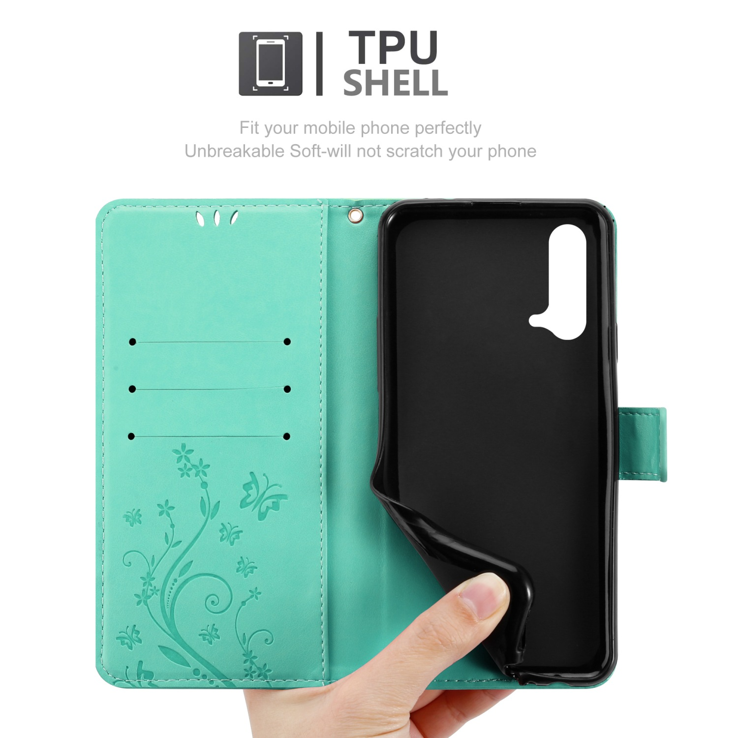 Bookcover, Nord Flower Blumen CADORABO CE FLORAL Hülle OnePlus, TÜRKIS 5G, Muster Case,