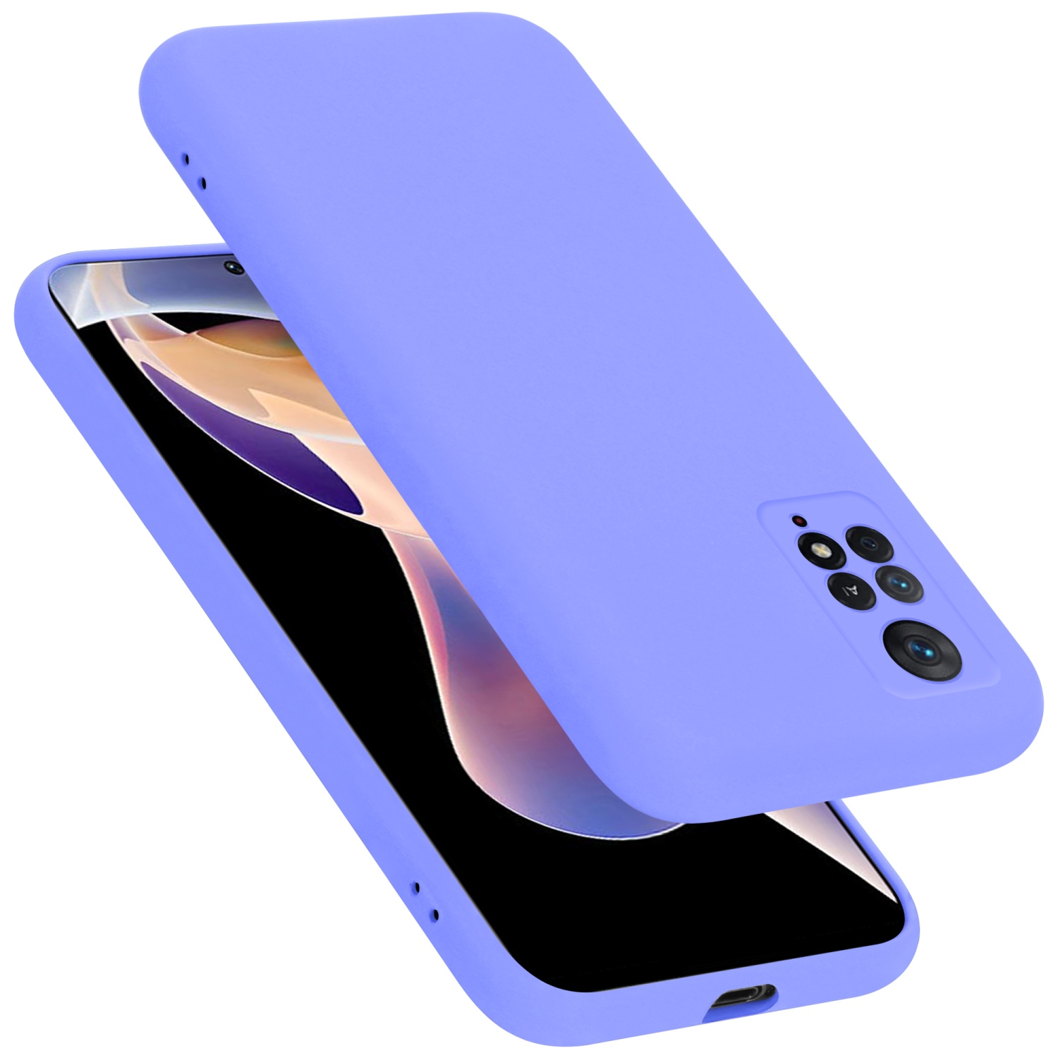 Hellviolette Handyhülle und Telefon.