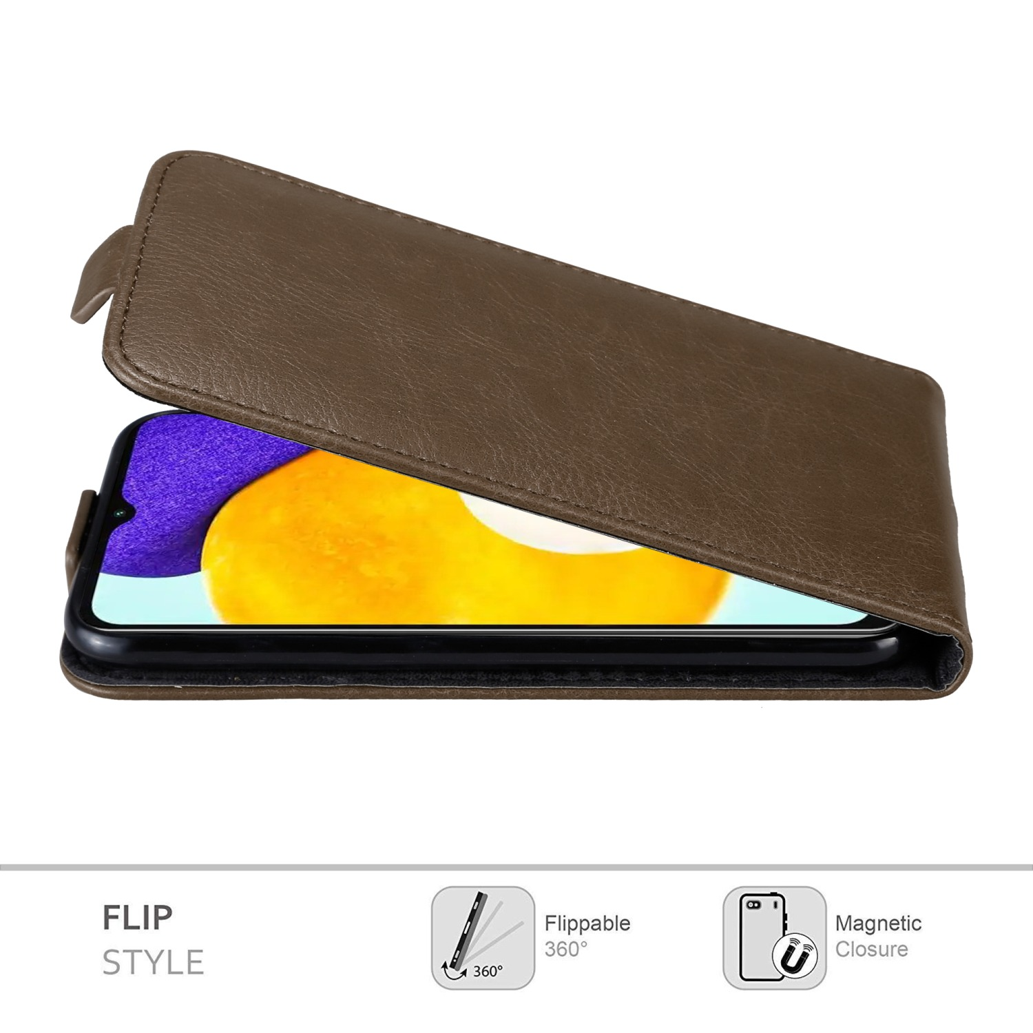 im A13 BRAUN Flip Cover, Samsung, KAFFEE Style, CADORABO Flip Hülle Galaxy 5G,