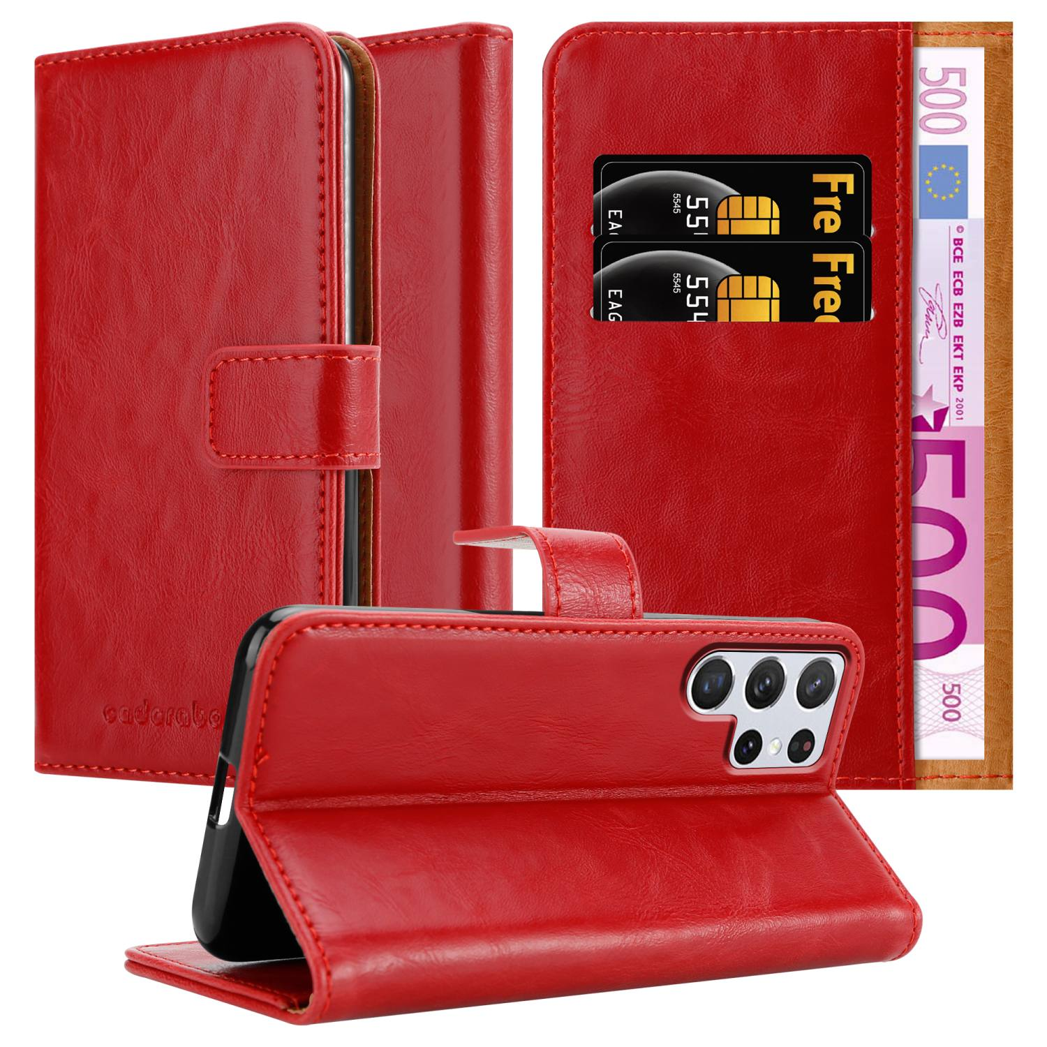 CADORABO Hülle Luxury Book Style, Bookcover, S22 Galaxy Samsung, WEIN ULTRA, ROT