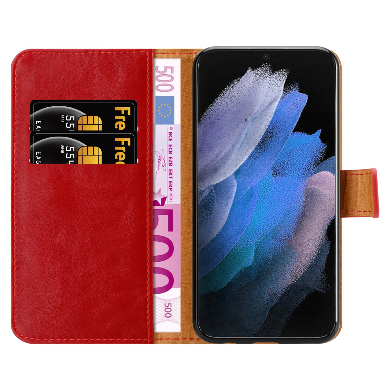 CADORABO Hülle Luxury Galaxy WEIN Bookcover, Book Style, ULTRA, ROT Samsung, S22