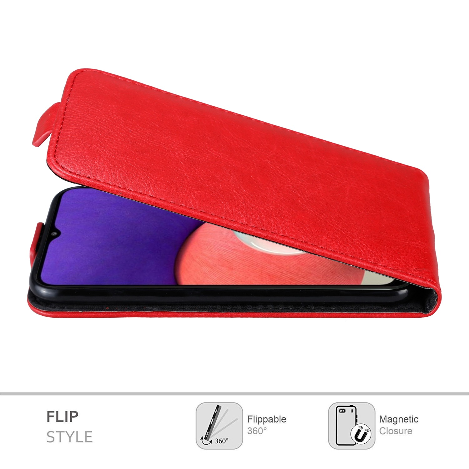 Rote Flip-Style-Handyhülle. Text: FLIP STYLE.
