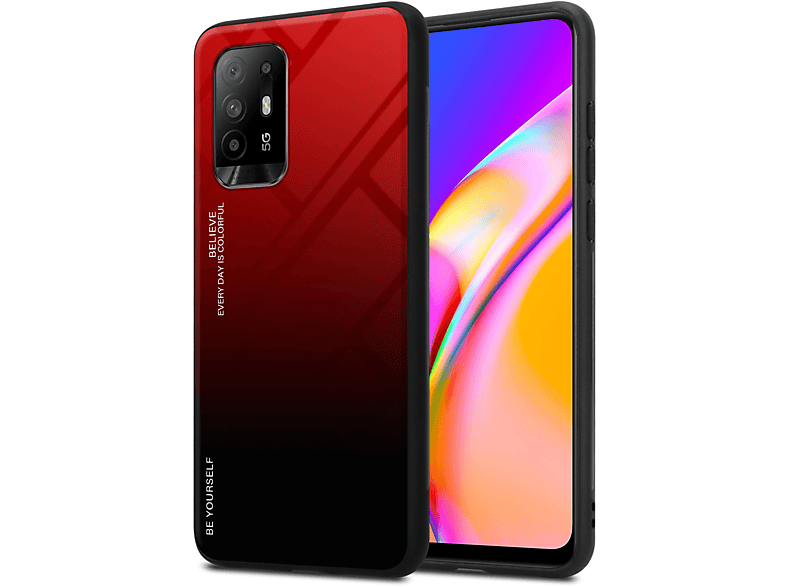 SCHWARZ 2 ROT 5G, A94 TPU Farben aus Glas, CADORABO Backcover, Silikon Oppo, - Hülle