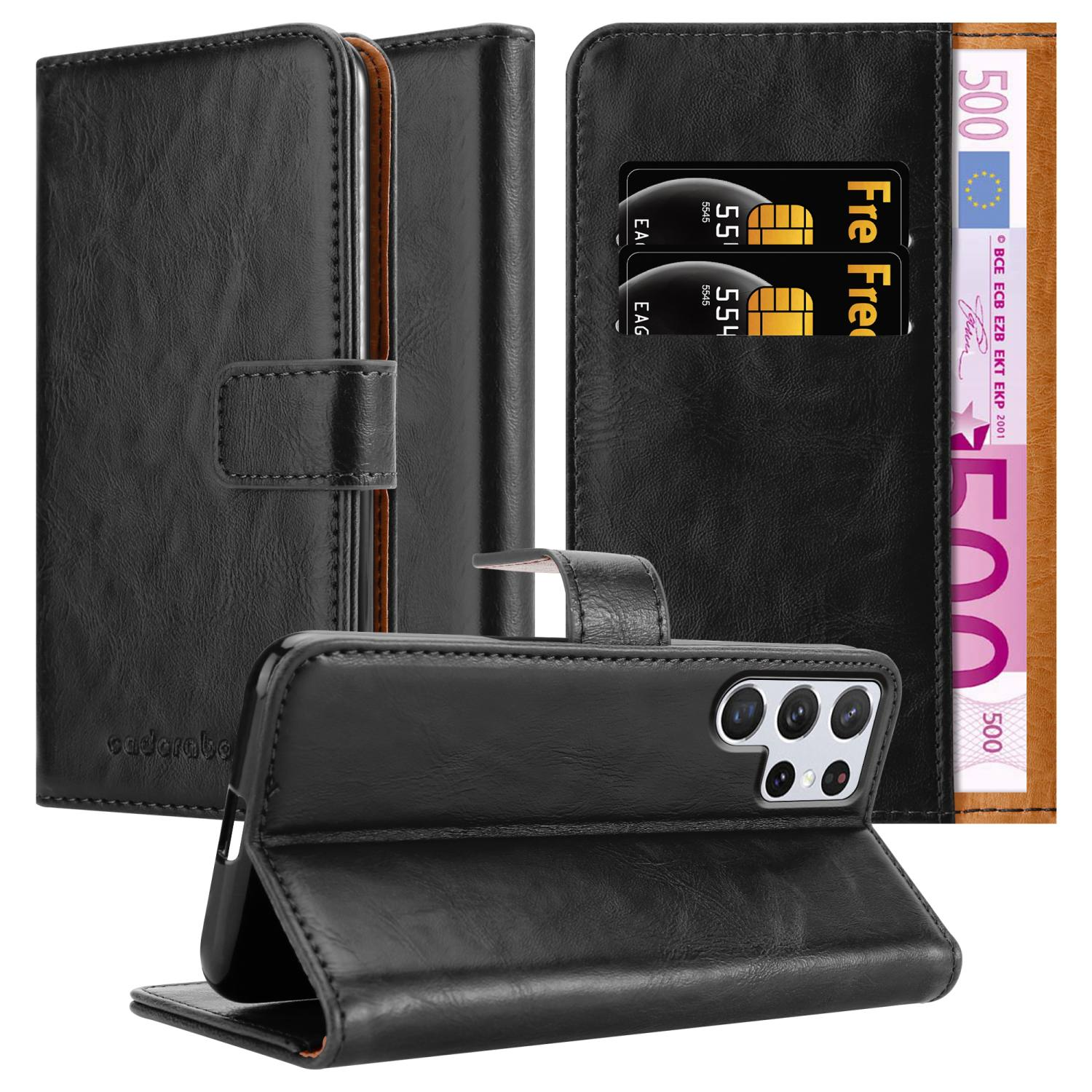 GRAPHIT SCHWARZ Style, CADORABO Samsung, S22 Luxury Bookcover, Book ULTRA, Galaxy Hülle