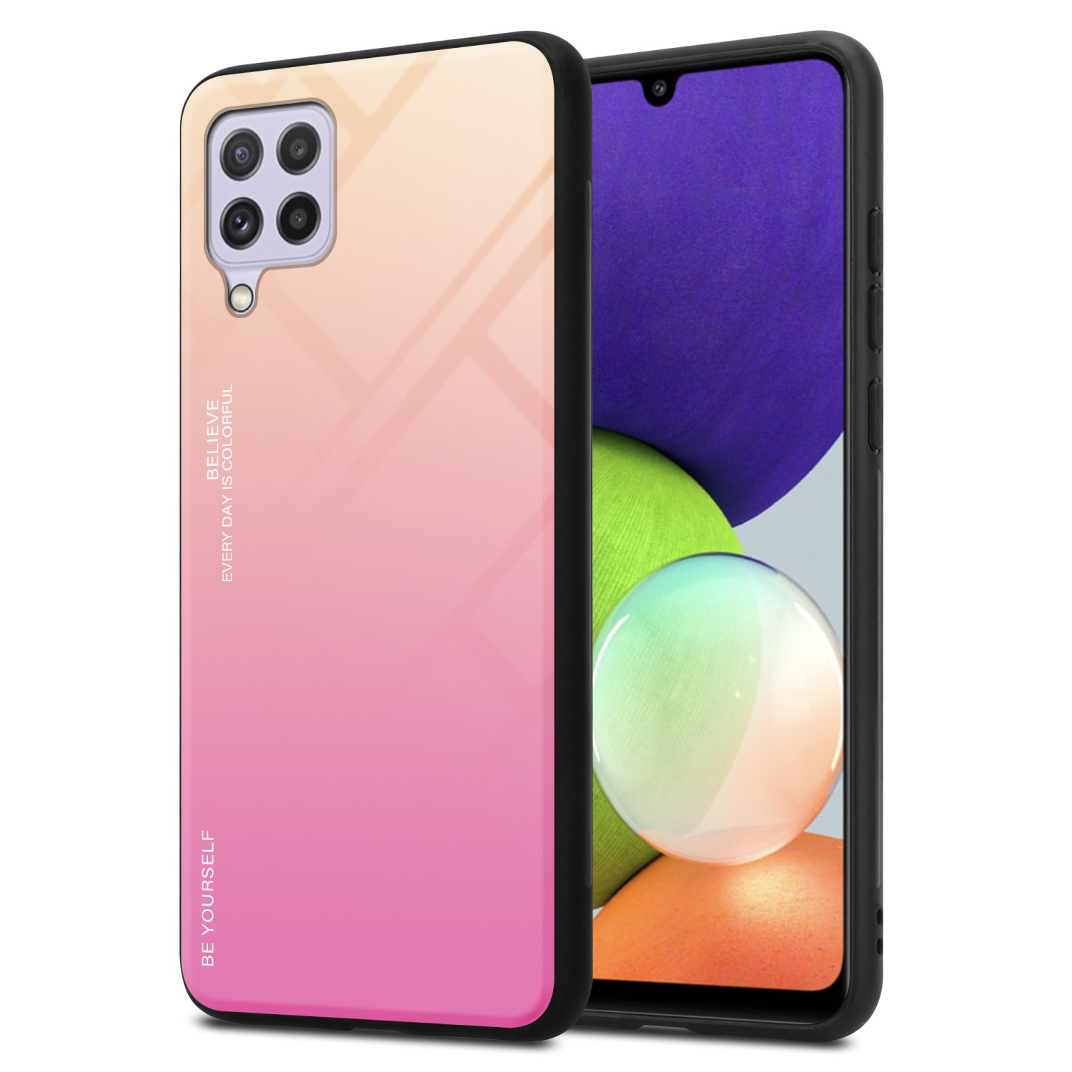 4G Hülle / 4G, GELB Farben M22 Samsung, A22 Glas, Galaxy Backcover, CADORABO / ROSA Silikon - M32 aus 2 TPU