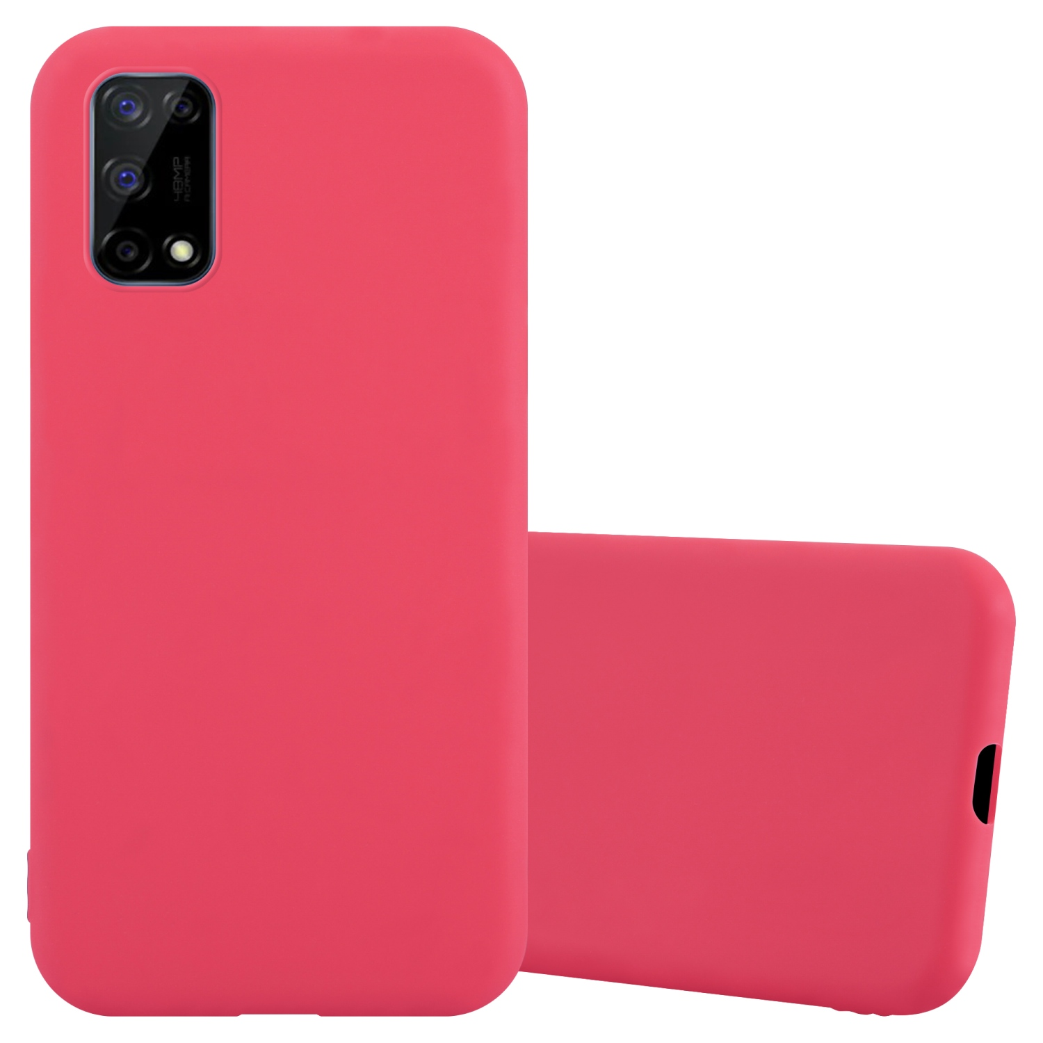 Due custodie per telefono rosa. Su sfondo bianco.