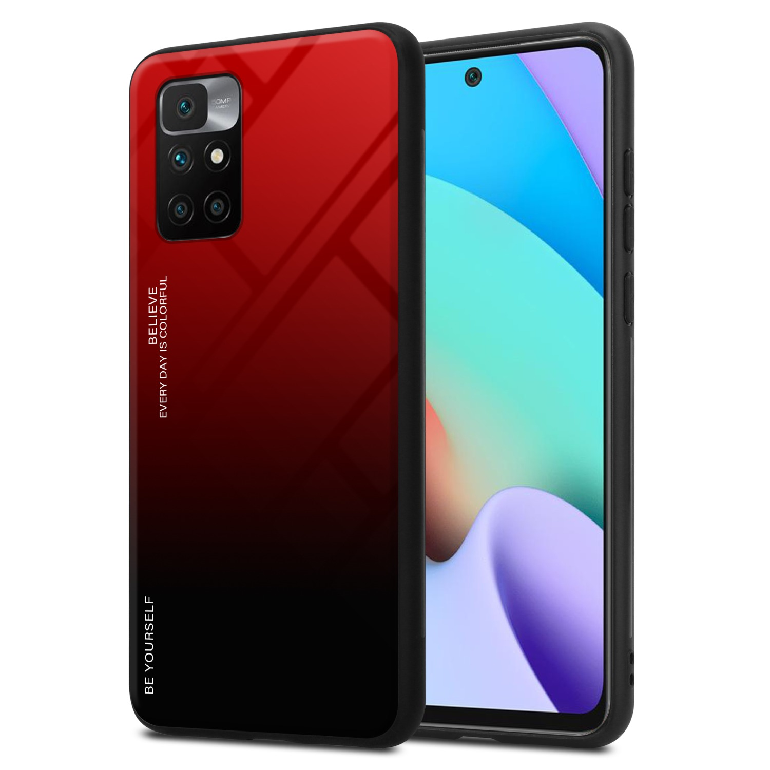 CADORABO Hülle aus TPU 2 Xiaomi, Backcover, Silikon - RedMi ROT Farben Glas, SCHWARZ 10