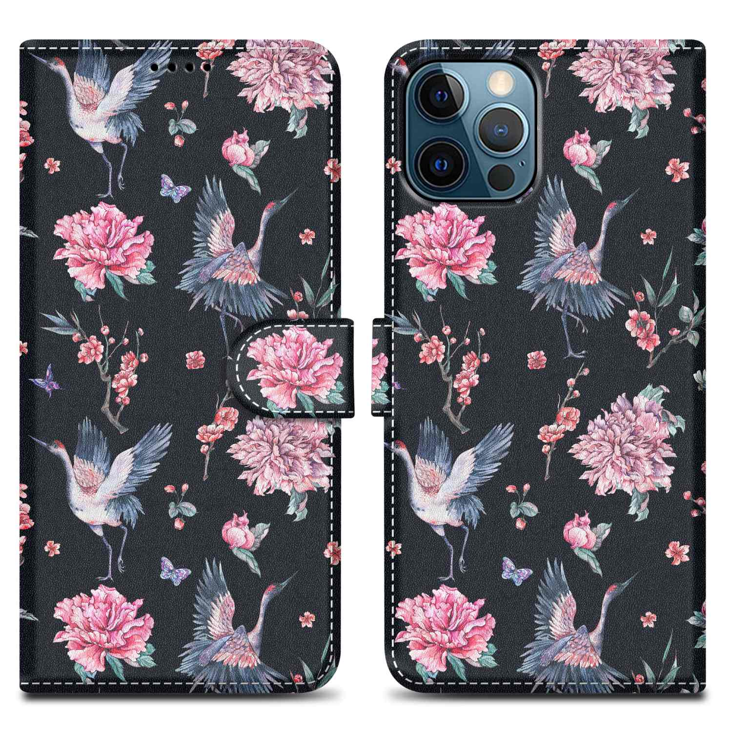 Book Apple, iPhone Design, Print No. PRO, CADORABO 9 & Kranich Hülle im 13 Blumen Bookcover,