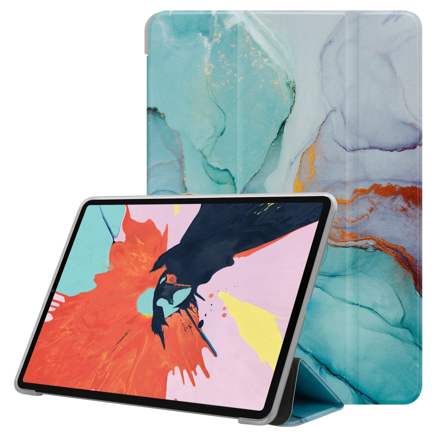 Tablet CADORABO Ultra Bookcover Schutzhülle Kunstleder, Grüner Marmor Tablethülle Dünne für Hülle Apple