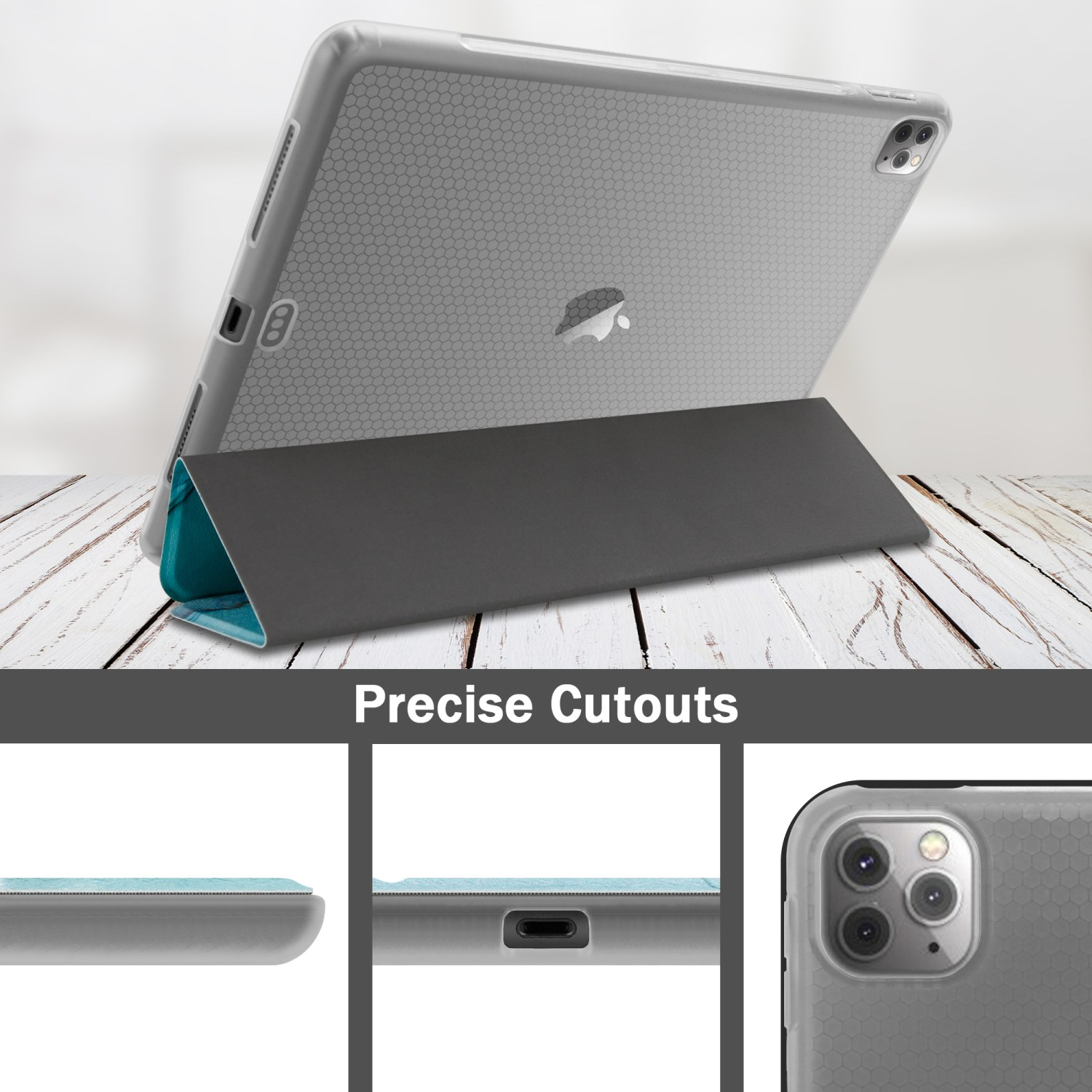 Custodia per tablet con tablet. Ritagli precisi.
