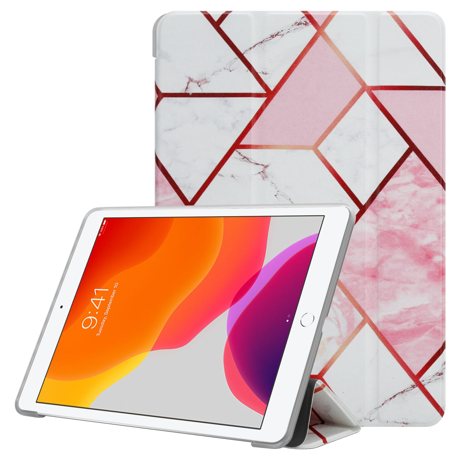 CADORABO Tablet Hülle Ultra Dünne Tablethülle für Schutzhülle Kunstleder, Weiß Rosa Apple Marmor Bookcover