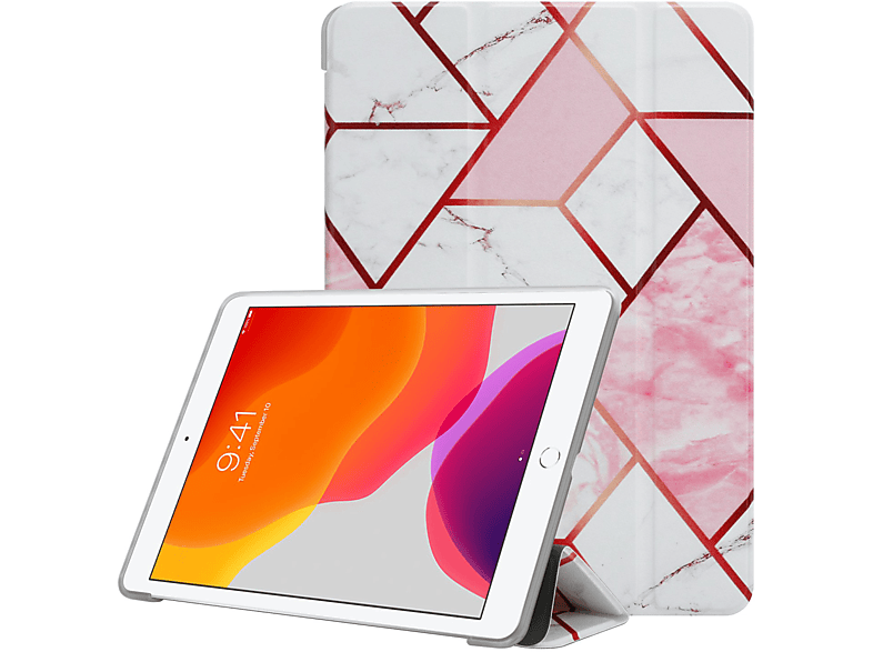 CADORABO Tablet Hülle Ultra Dünne Schutzhülle Tablethülle Bookcover für Apple Kunstleder, Weiß Rosa Marmor