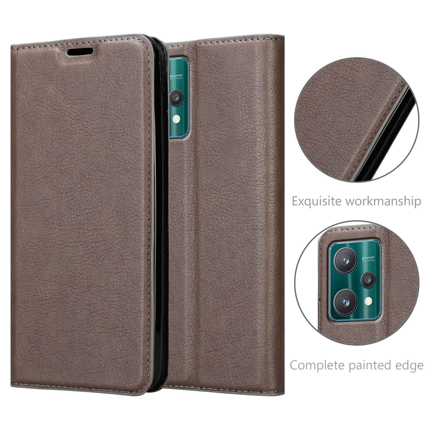 CADORABO Book Hülle Invisible Q5 Magnet, / Bookcover, CE 5G V25 OnePlus 9 KAFFEE / 5G, PRO / 2 BRAUN LITE Realme, / Nord 9