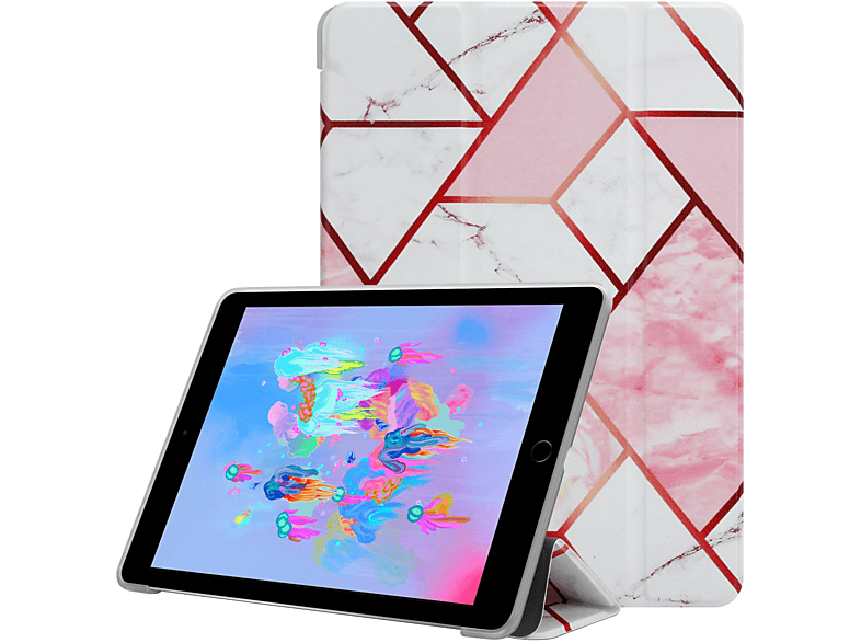 CADORABO Bookcover Kunstleder, Tablethülle Apple Ultra für Dünne Weiß Hülle Schutzhülle Rosa Tablet Marmor