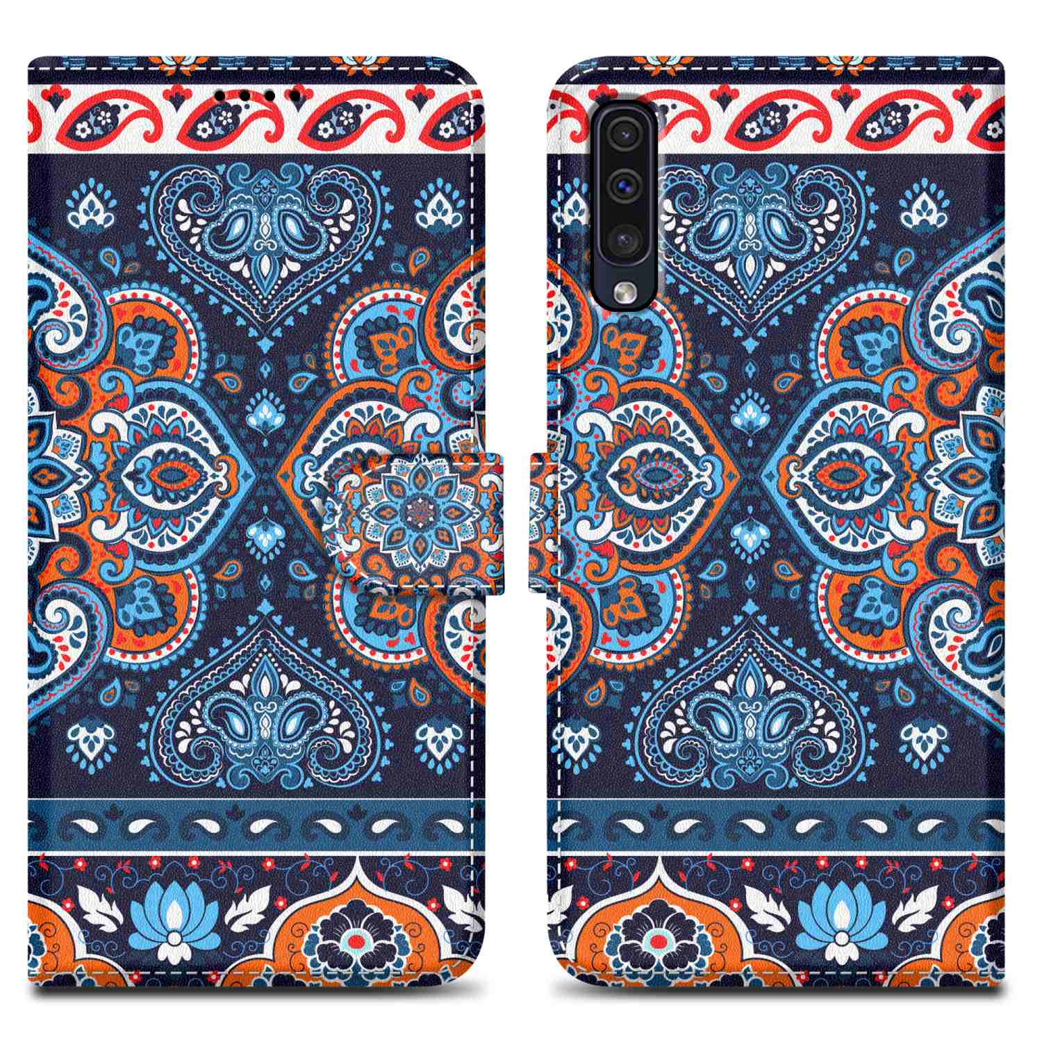 4G Book Samsung, 1 A50s Bookcover, Galaxy A30s, Design, Print Hülle No. A50 im Blaues CADORABO Mandala / /