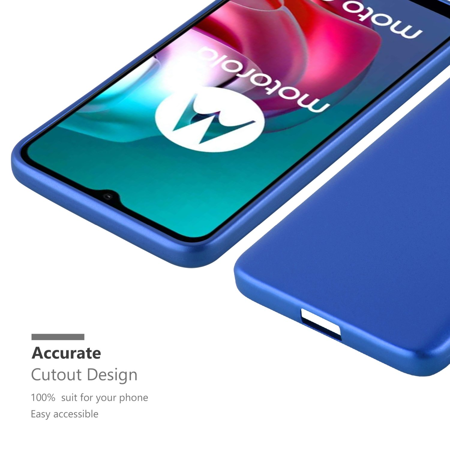 Custodia per telefono blu con un design ritagliato. La custodia del telefono è blu e ha un ritaglio.