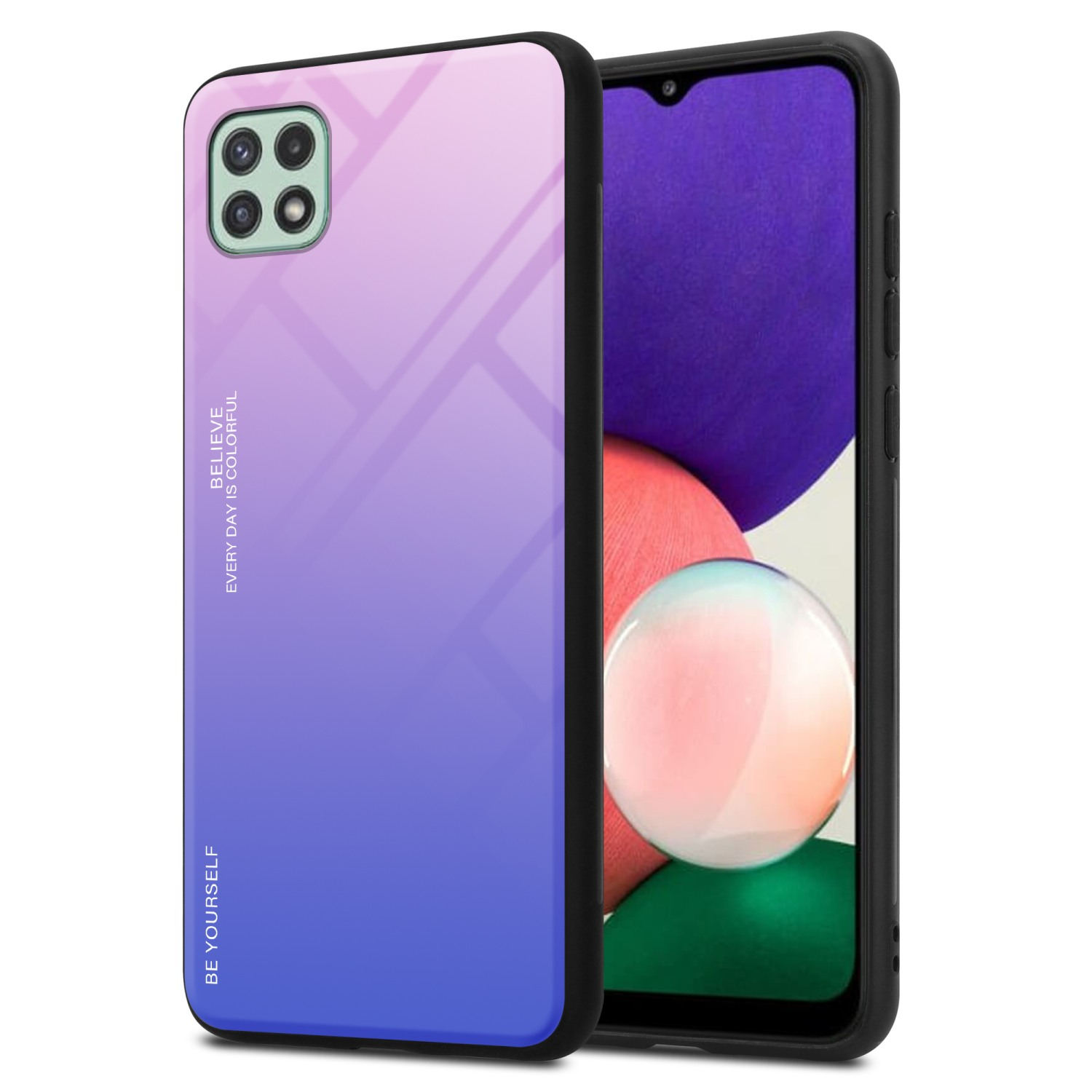 CADORABO Hülle Silikon 5G, TPU Samsung, aus 2 PINK Backcover, Galaxy Glas, A22 - Farben BLAU