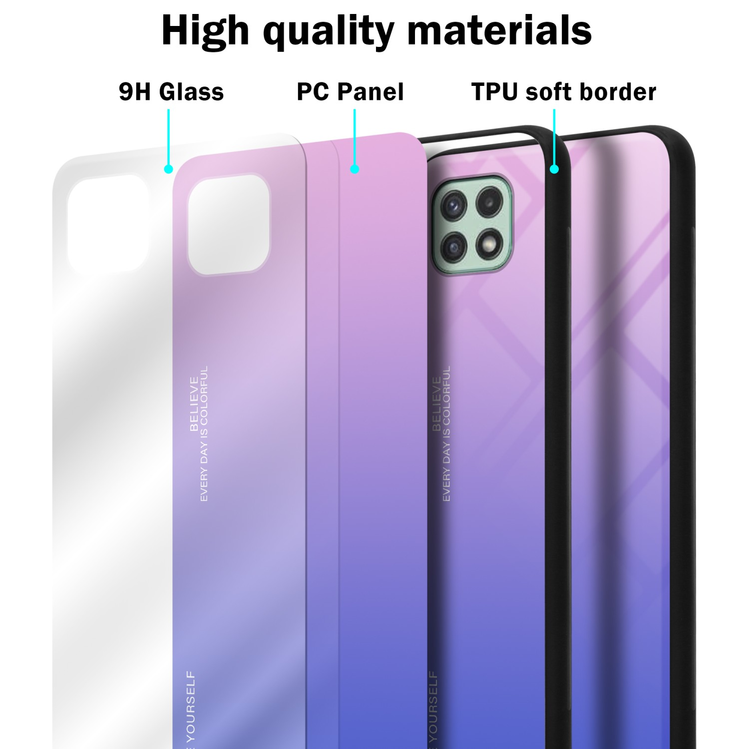 Samsung, aus TPU 2 Backcover, - 5G, PINK BLAU A22 Galaxy Farben Hülle Silikon CADORABO Glas,