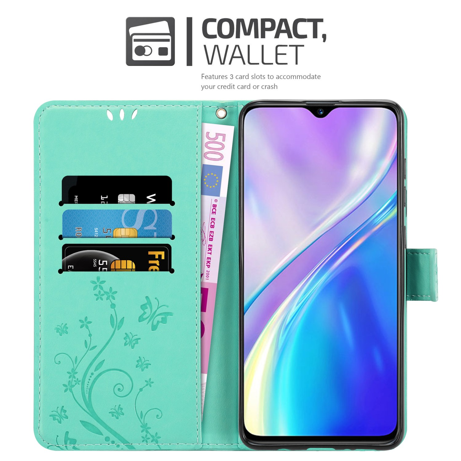 CADORABO Hülle Blumen Muster Flower X2 / Oppo / Case, TÜRKIS Realme, FLORAL Bookcover, XT K5