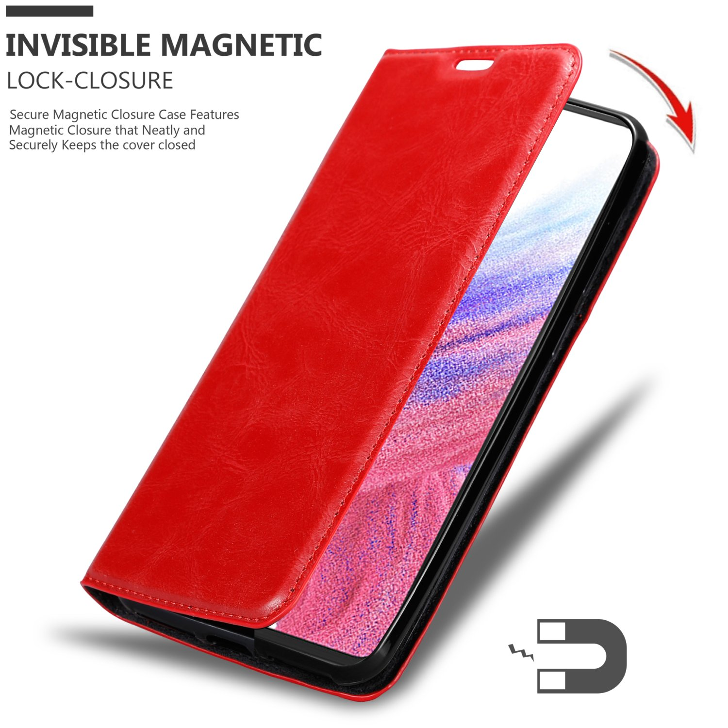 CADORABO Book Hülle Invisible A53 Magnet, Bookcover, APFEL Galaxy Samsung, ROT 5G