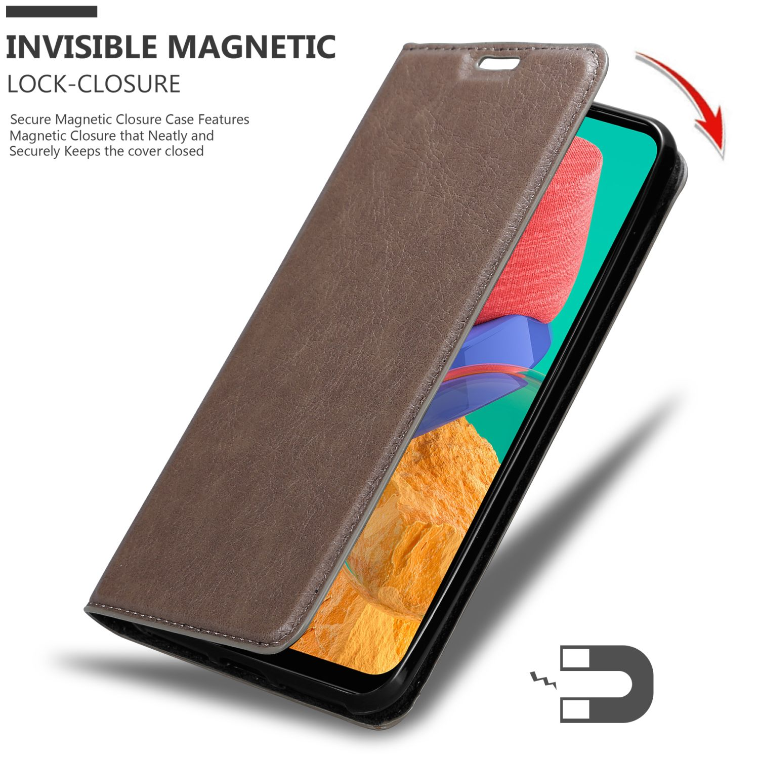 CADORABO Book 5G, Hülle Samsung, Galaxy KAFFEE M33 Bookcover, Invisible Magnet, BRAUN