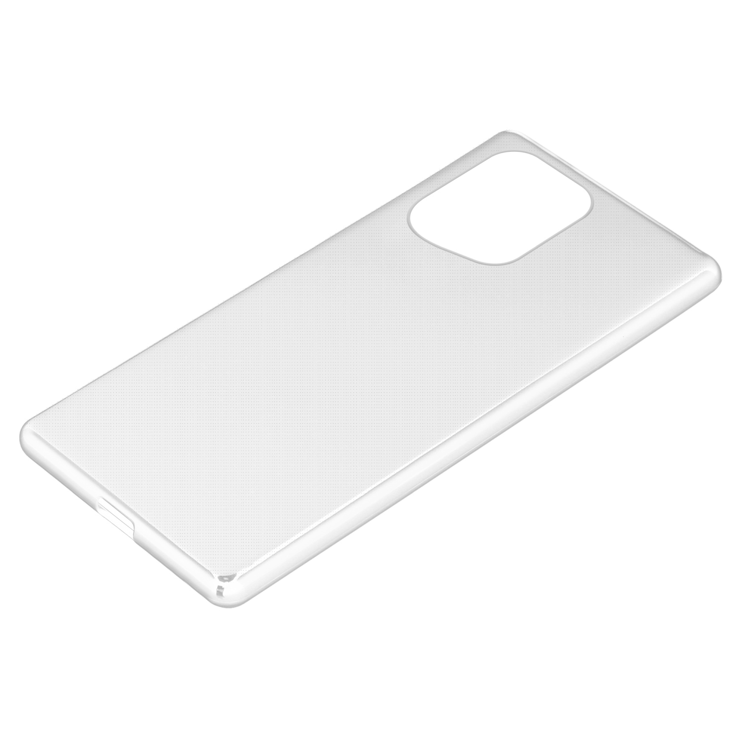 Funda transparente para teléfono, mostrando un patrón de cuadrícula clara.