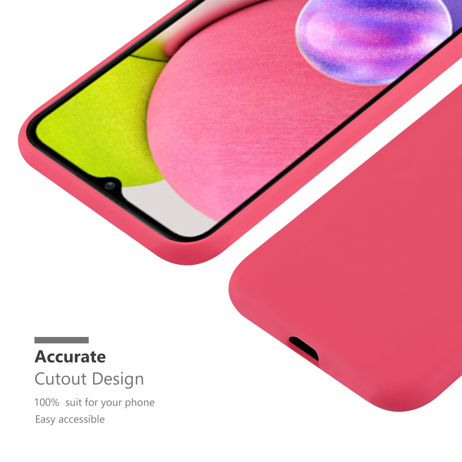 Custodia per telefono rosa, che mostra lo schermo e il design preciso del ritaglio.