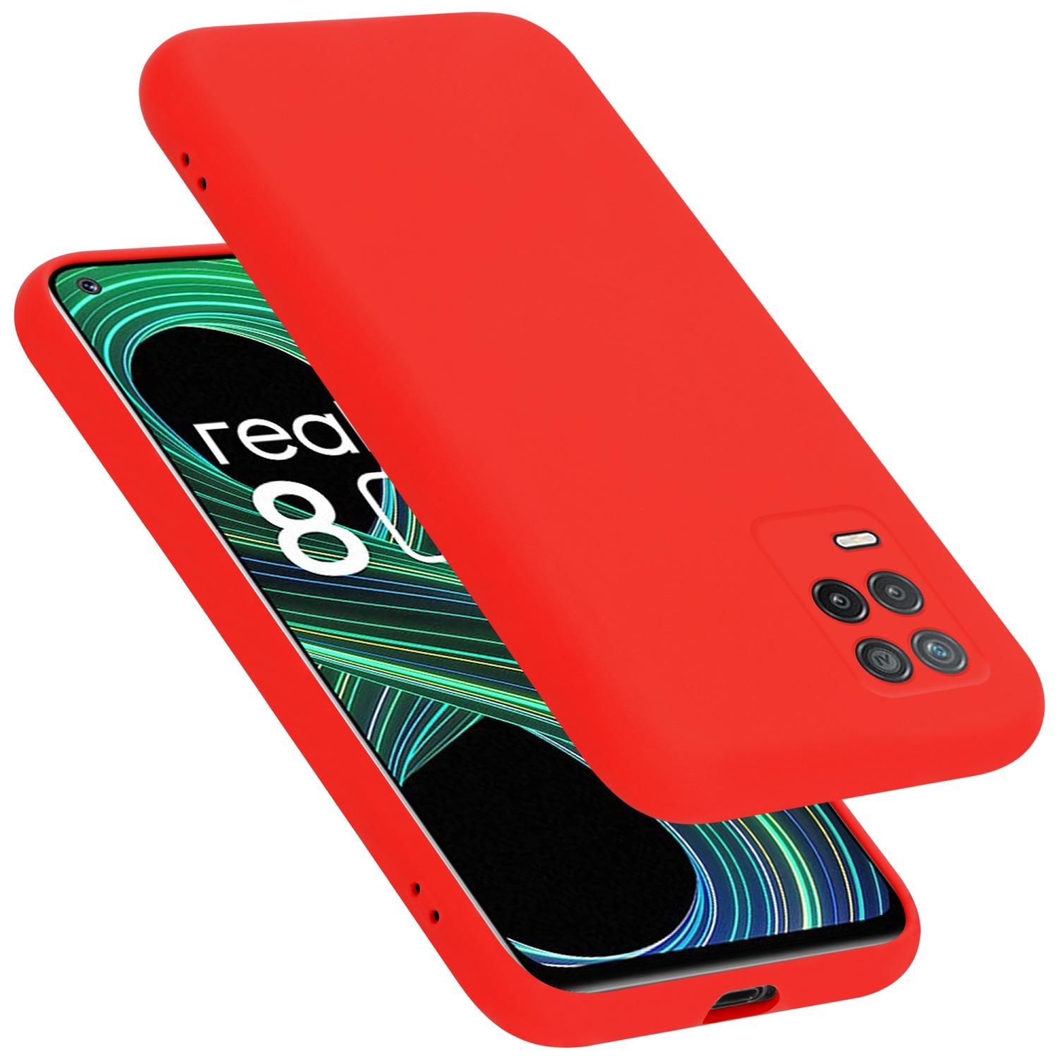 Due custodie rosse per telefono su bianco. Una angolata, mostra lo schermo. Rossa.
