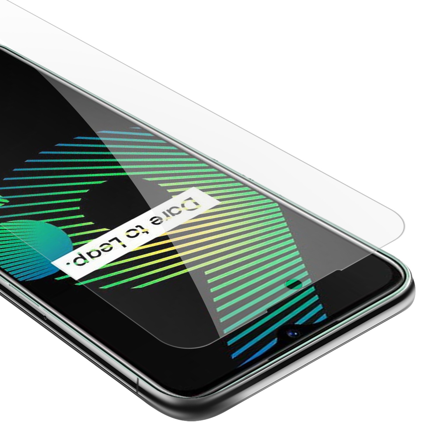 Primo piano di uno schermo del telefono con una protezione per lo schermo.
